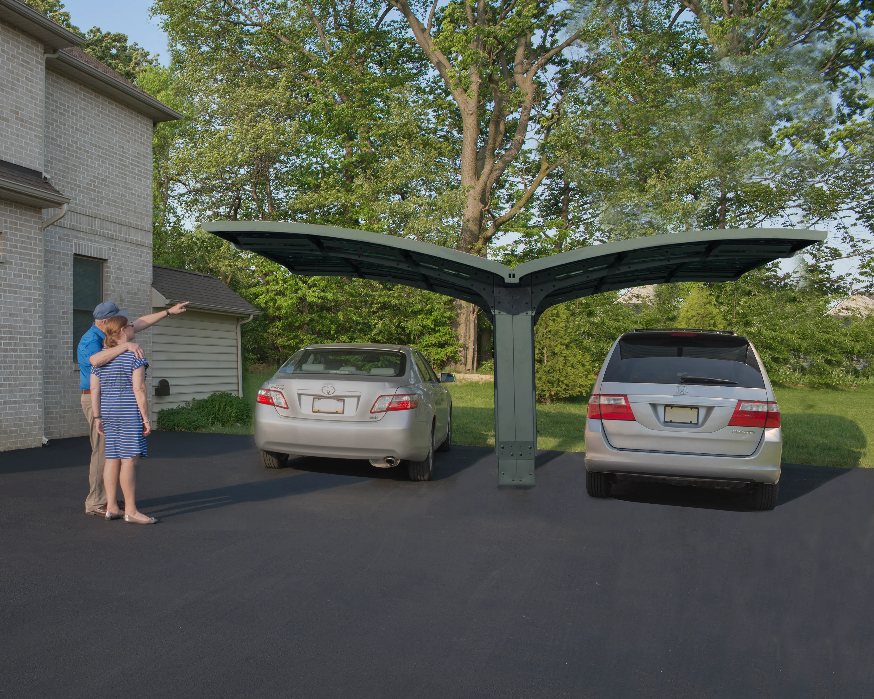 Arizona Double Wings 16' x 19' Carport - Grey Aluminium & Solid Polycarbonate Roof - Image 7