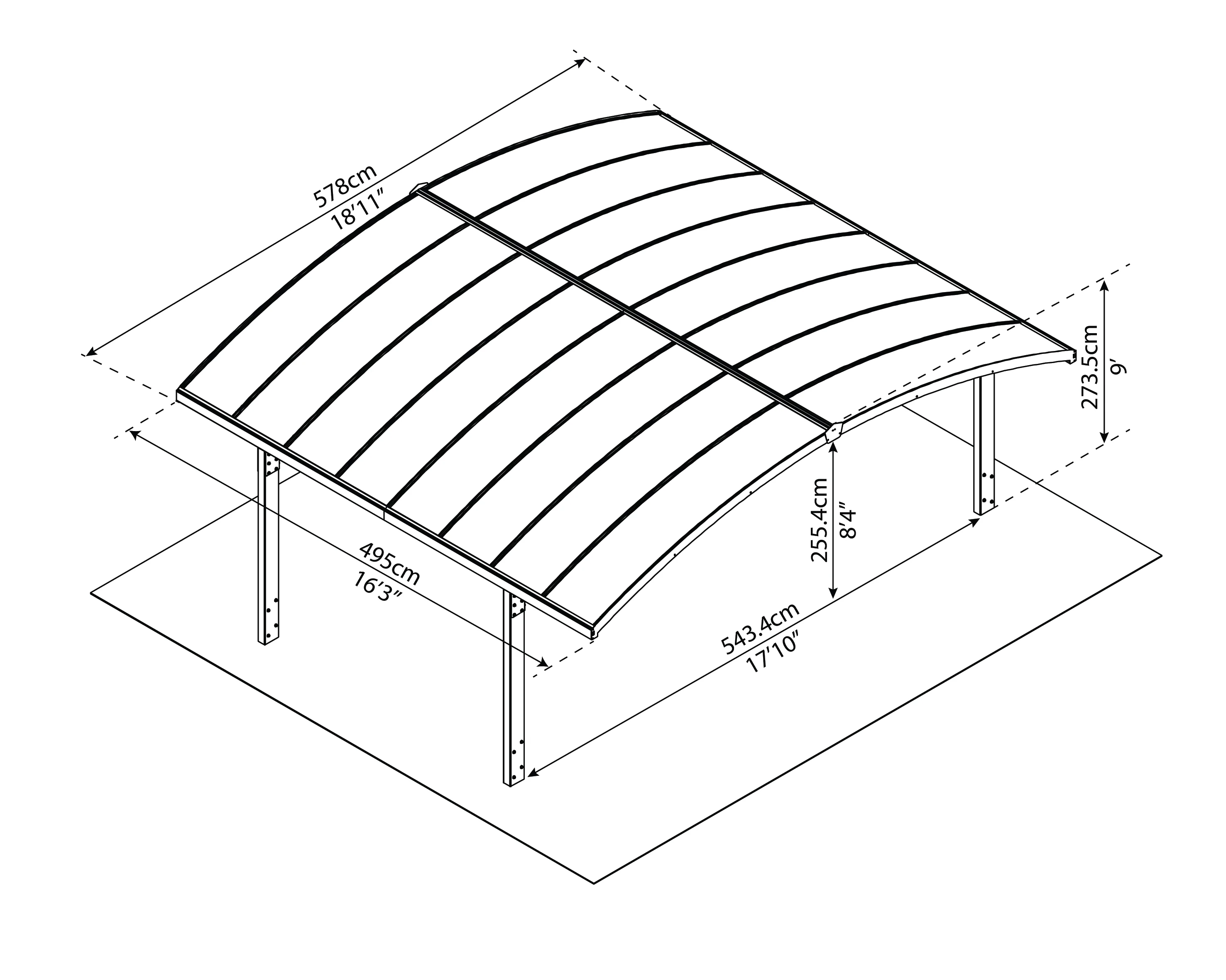 Arizona Double Wings 16' x 19' Carport - Grey Aluminium & Solid Polycarbonate Roof - Image 8