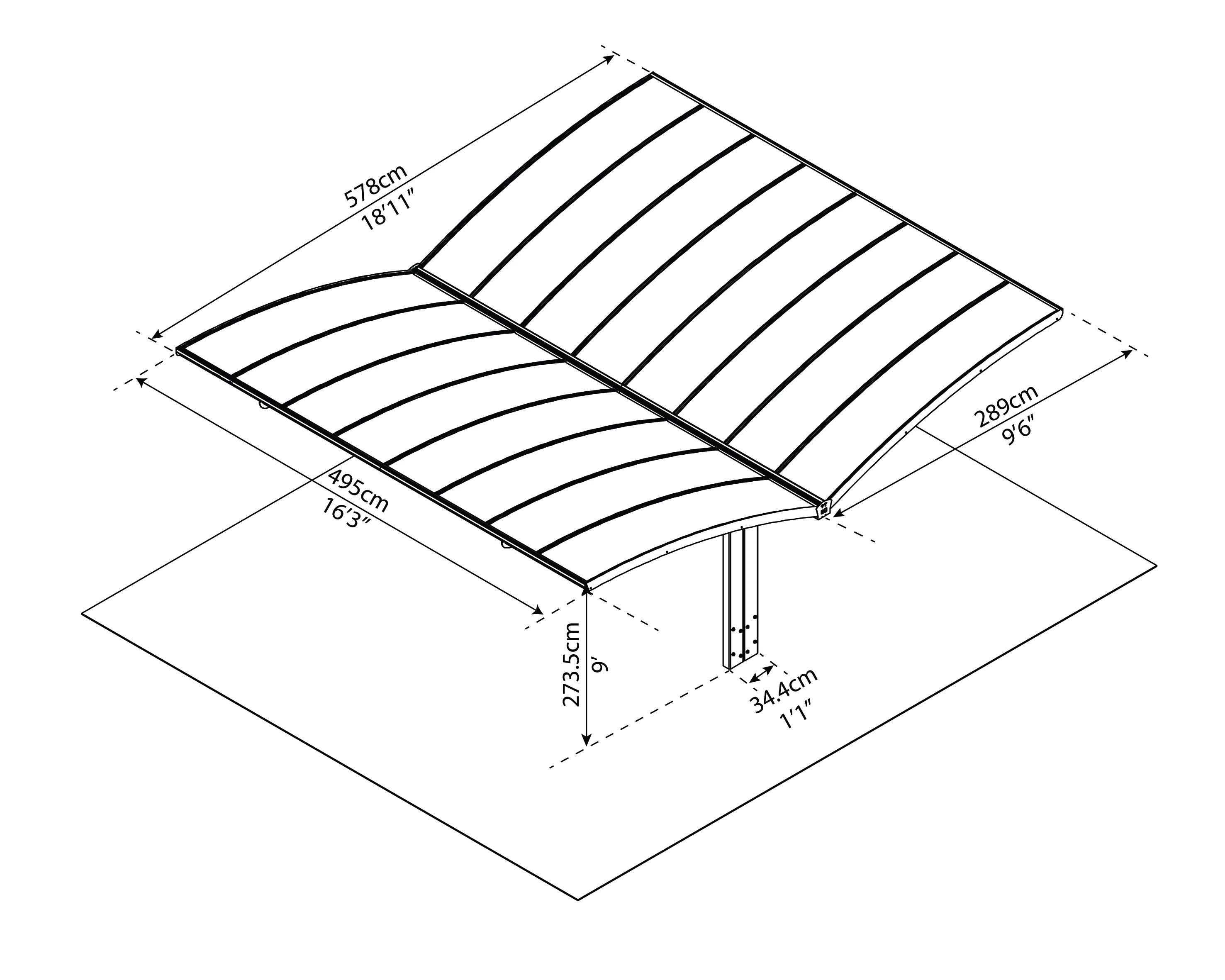 Arizona Double Wings 16' x 19' Carport - Grey Aluminium & Solid Polycarbonate Roof - Image 9