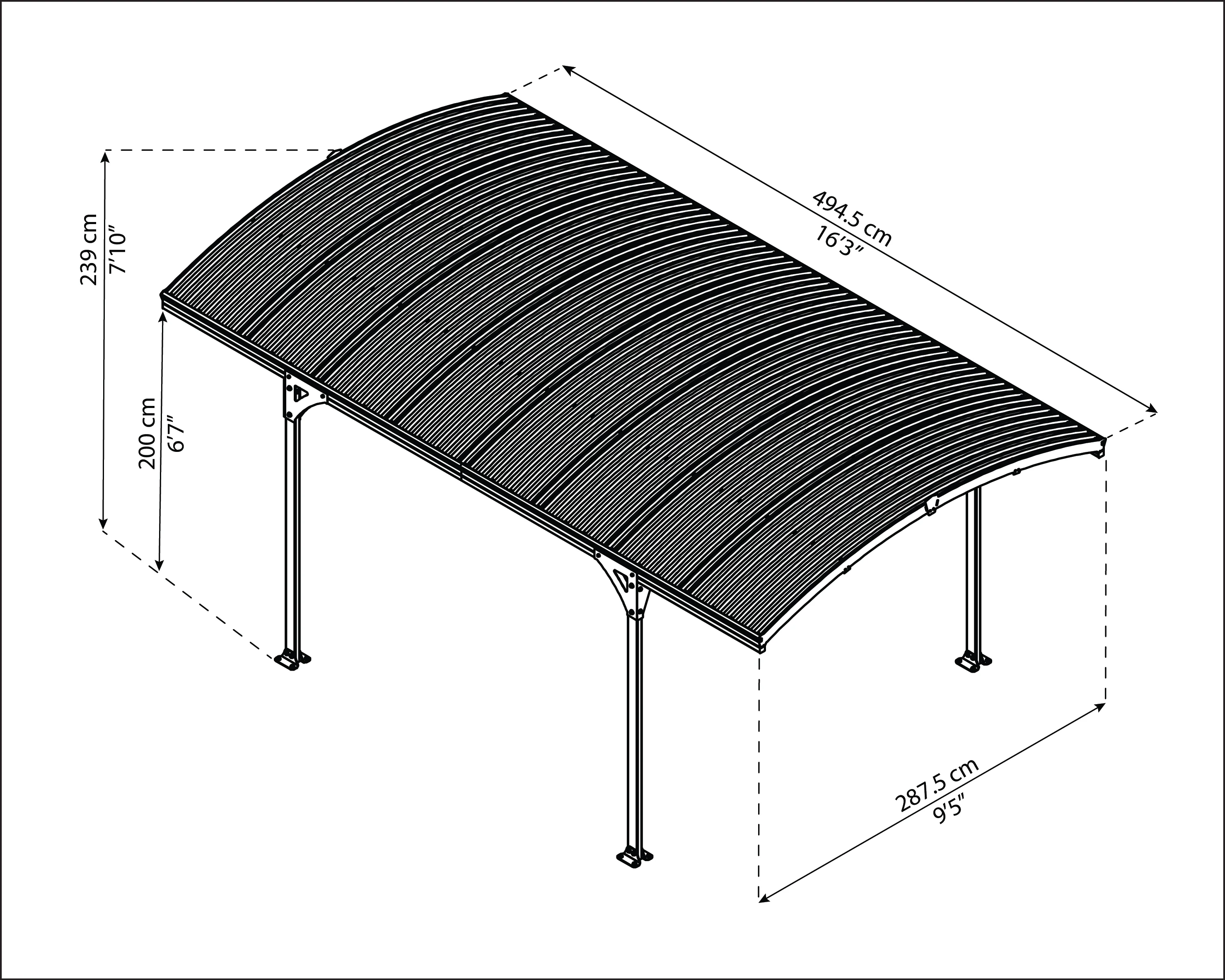 Atlas 10' x 16' Carport - Grey Aluminium & Polycarbonate Roof Panels - Image 6