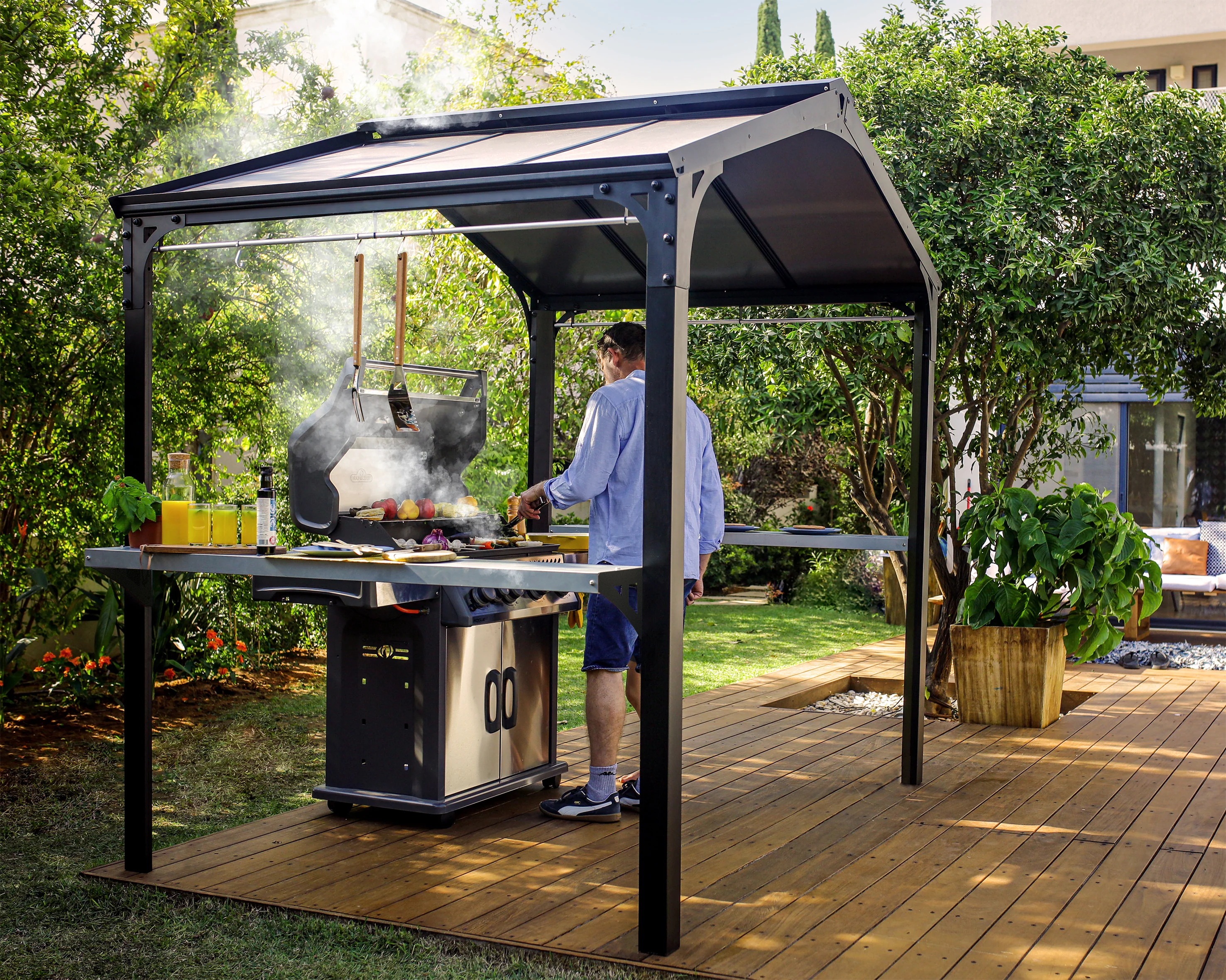 Austin 1.8m x 2.4m Outdoor BBQ Gazebo in Black Aluminium with Polycarbonate Roof - Image 2