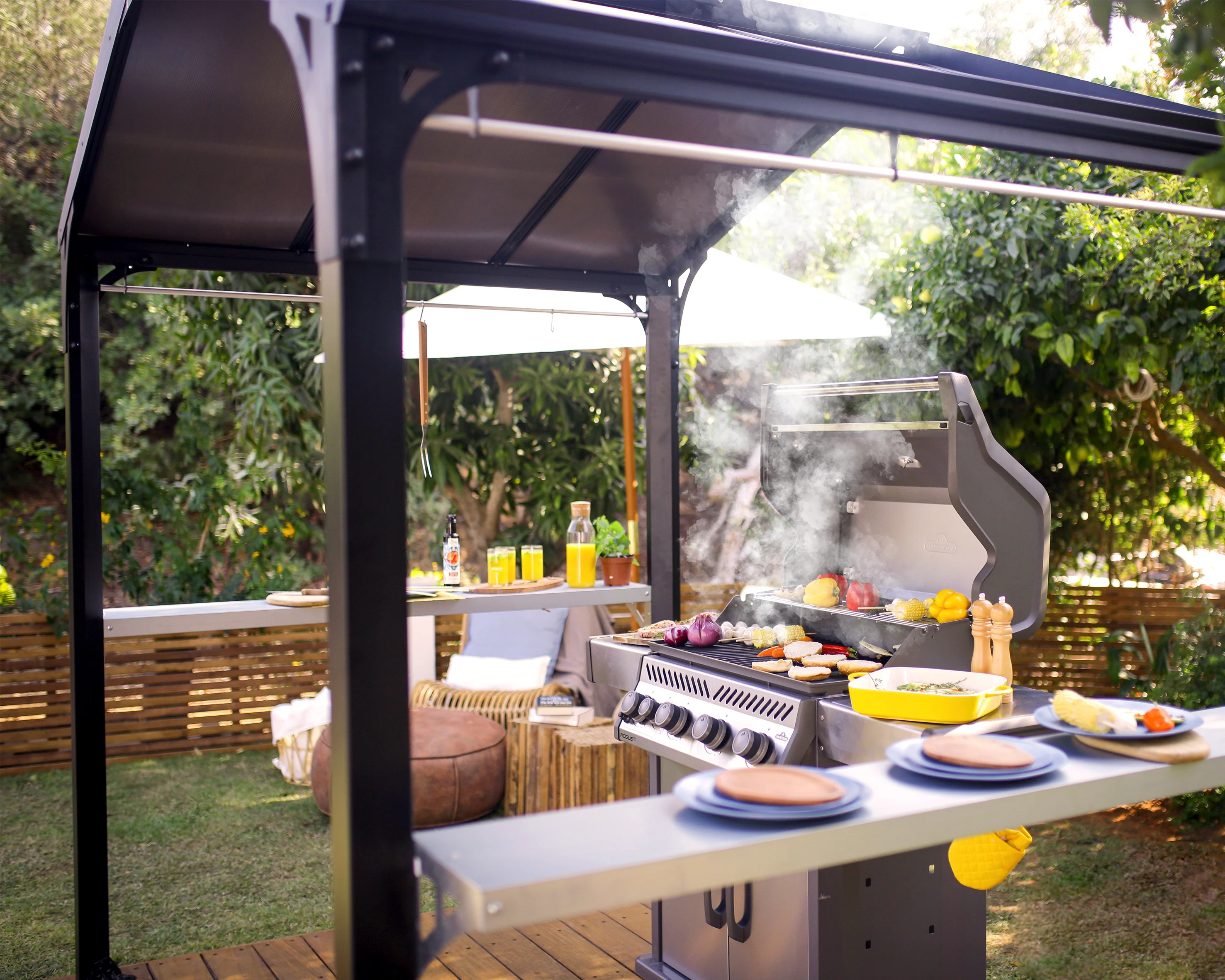 Austin 1.8m x 2.4m Outdoor BBQ Gazebo in Black Aluminium with Polycarbonate Roof - Image 6