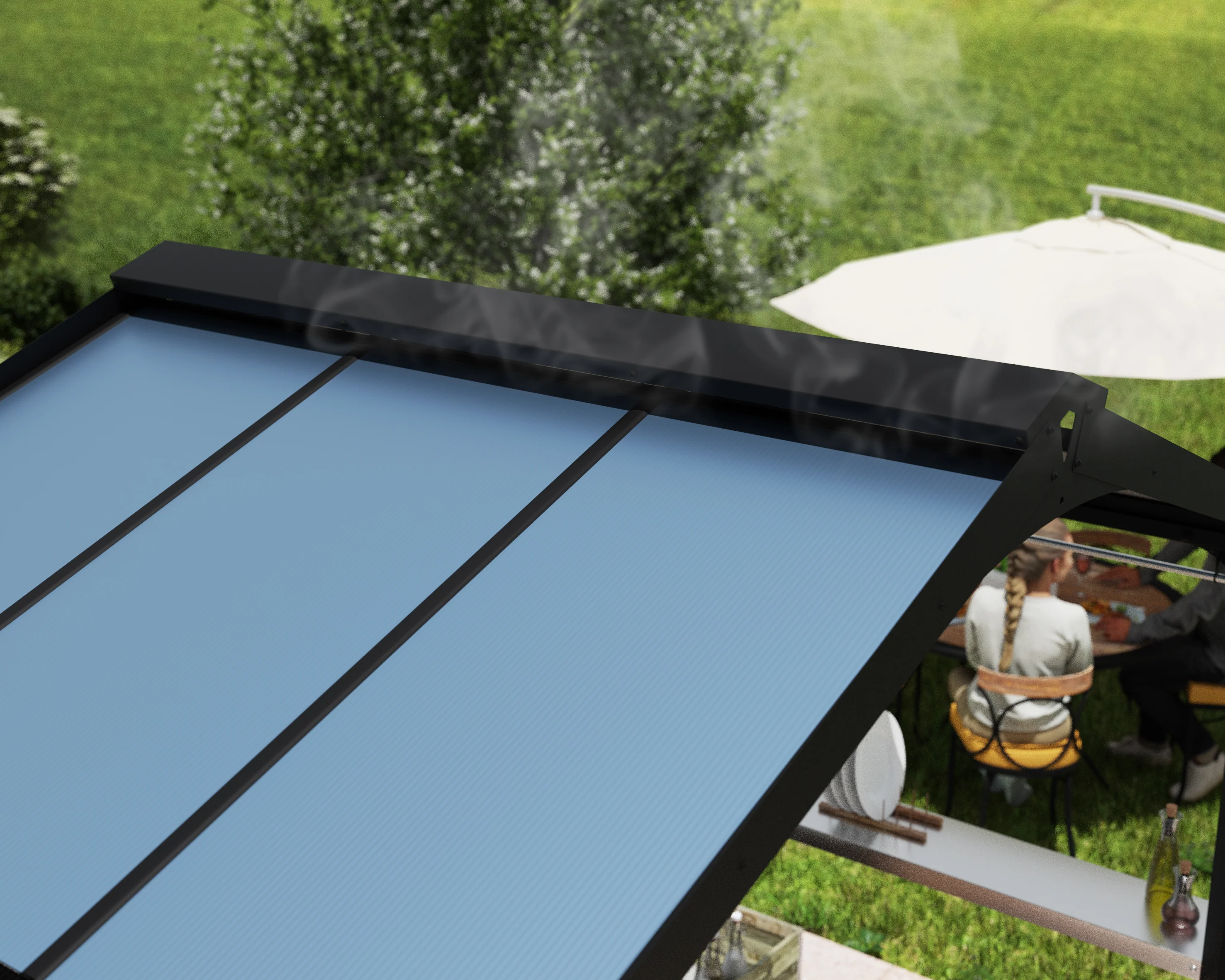 Austin 1.8m x 2.4m Outdoor BBQ Gazebo in Black Aluminium with Polycarbonate Roof - Image 9