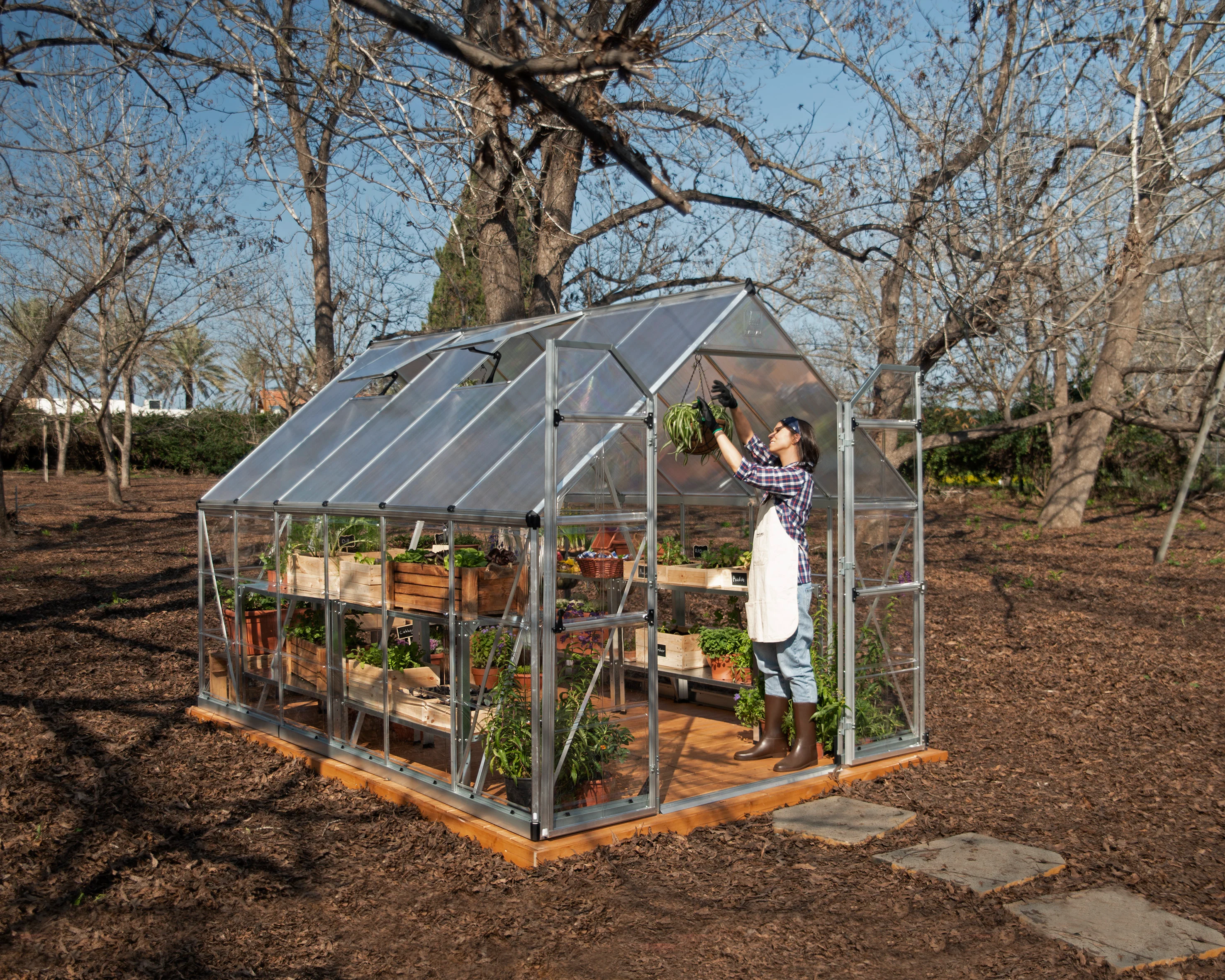 Balance 8' x 12' Greenhouse - Silver Frame & Hybrid Polycarbonate Panels - Image 16