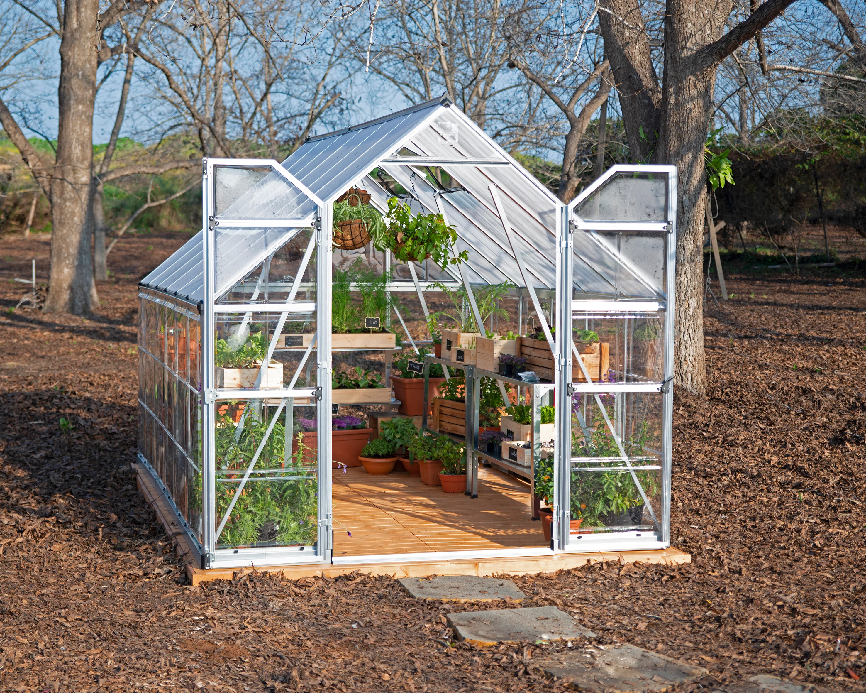 Balance 8' x 12' Greenhouse - Silver Frame & Hybrid Polycarbonate Panels - Image 18
