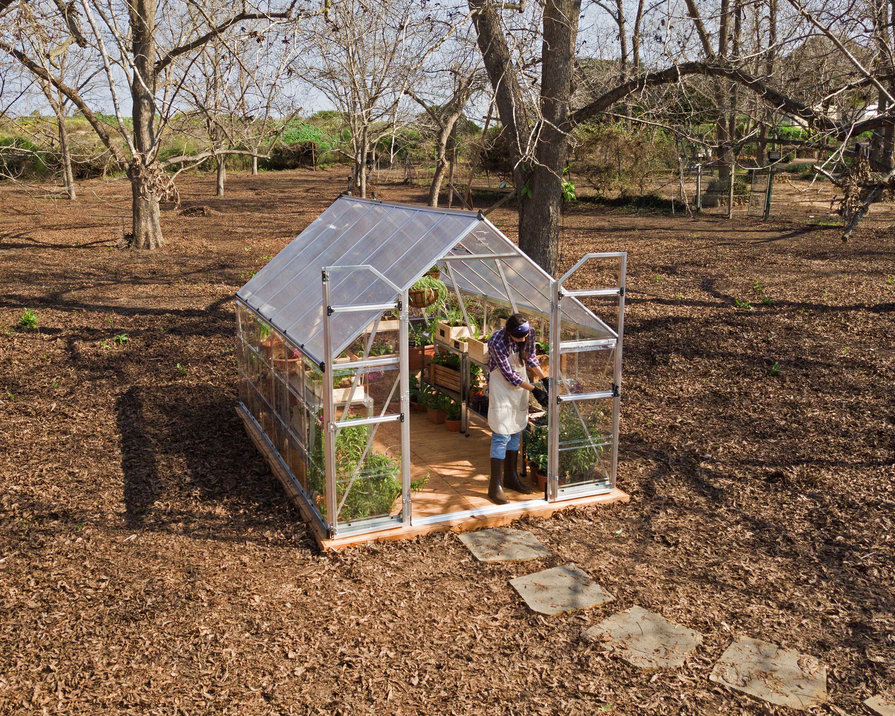 Balance 8' x 12' Greenhouse - Silver Frame & Hybrid Polycarbonate Panels - Image 6