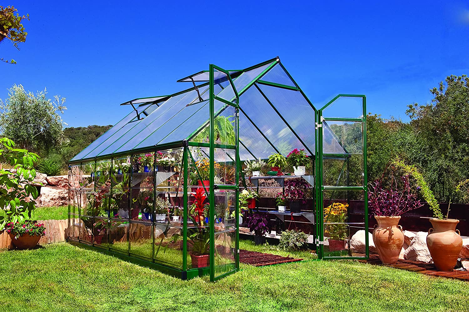 Balance 8' x 12' Greenhouse - Green Frame & Hybrid Polycarbonate Panels - Image 2