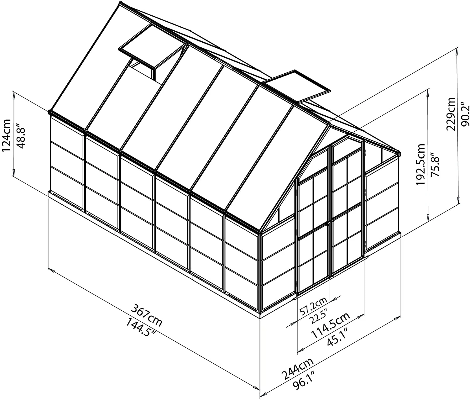 Balance 8' x 12' Greenhouse - Green Frame & Hybrid Polycarbonate Panels - Image 7