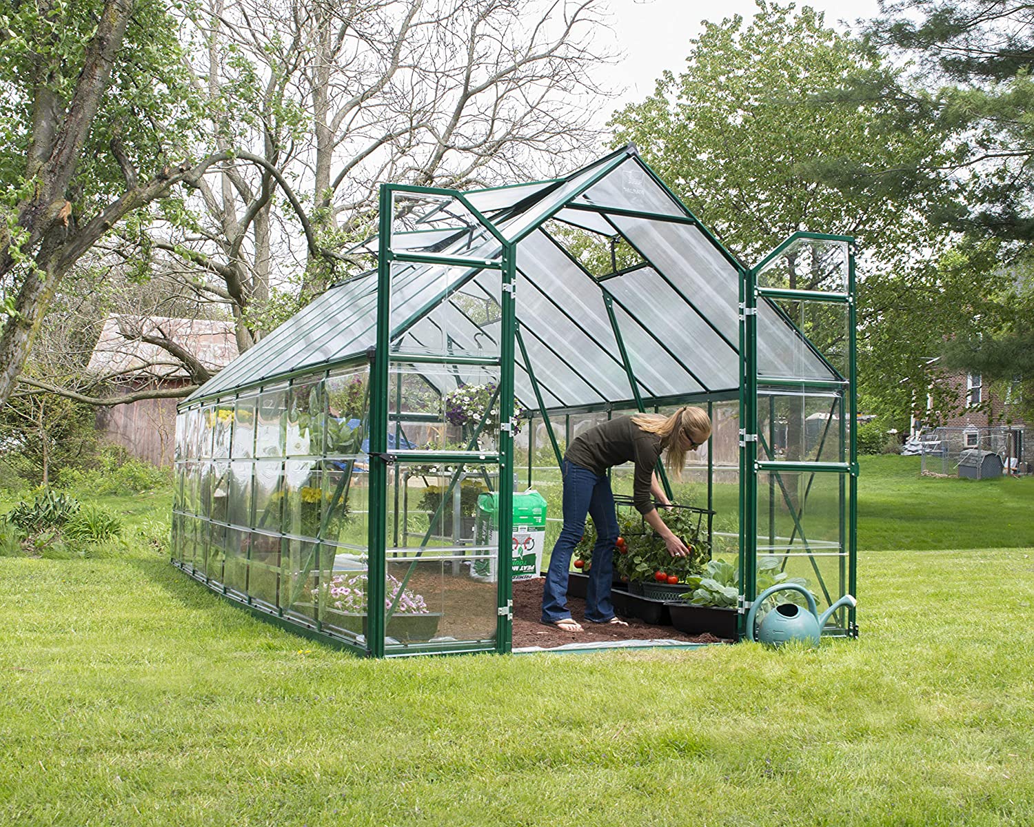 Balance 8' x 16' Greenhouse - Green Frame & Hybrid Polycarbonate Panels - Image 2
