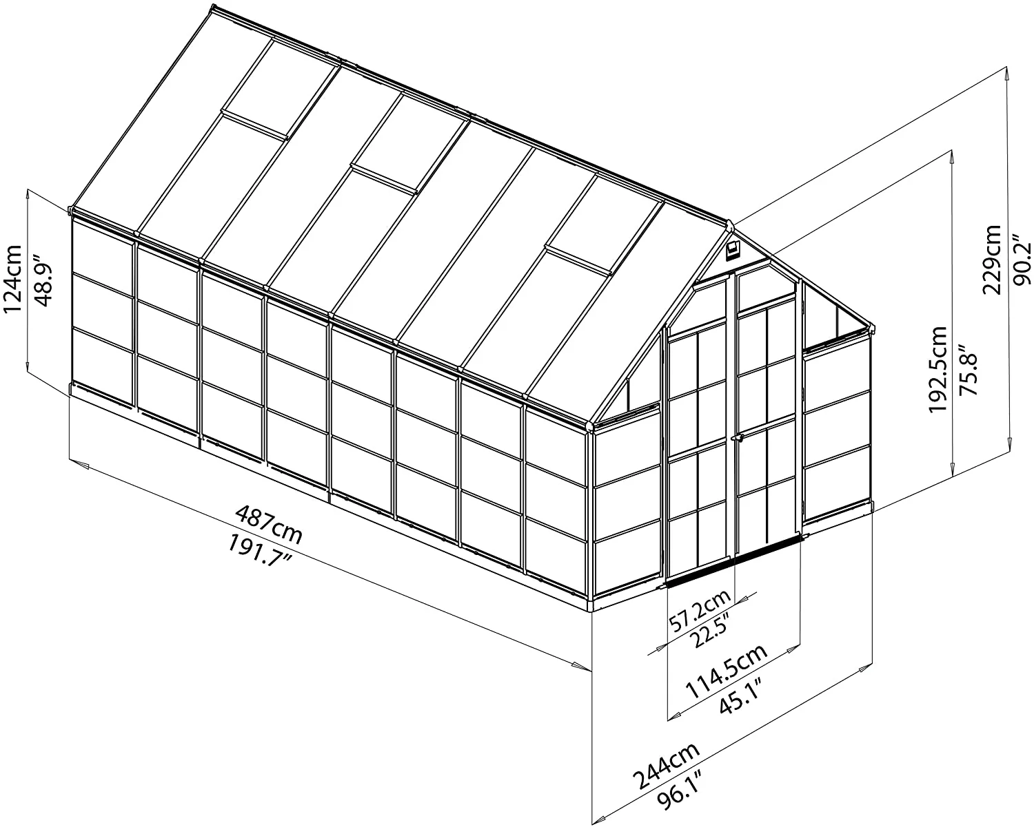 Balance 8' x 16' Greenhouse - Green Frame & Hybrid Polycarbonate Panels - Image 3
