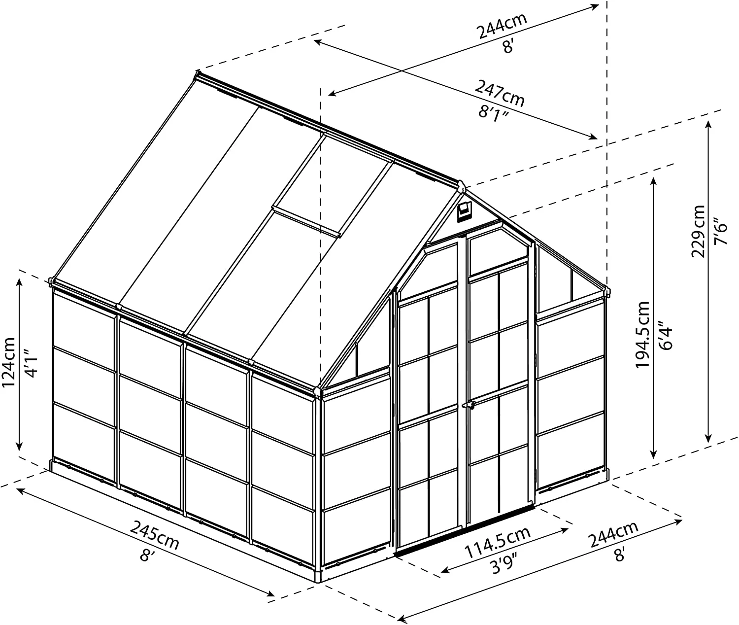 Balance 8' x 8' Greenhouse - Silver Frame & Hybrid Polycarbonate Panels - Image 6