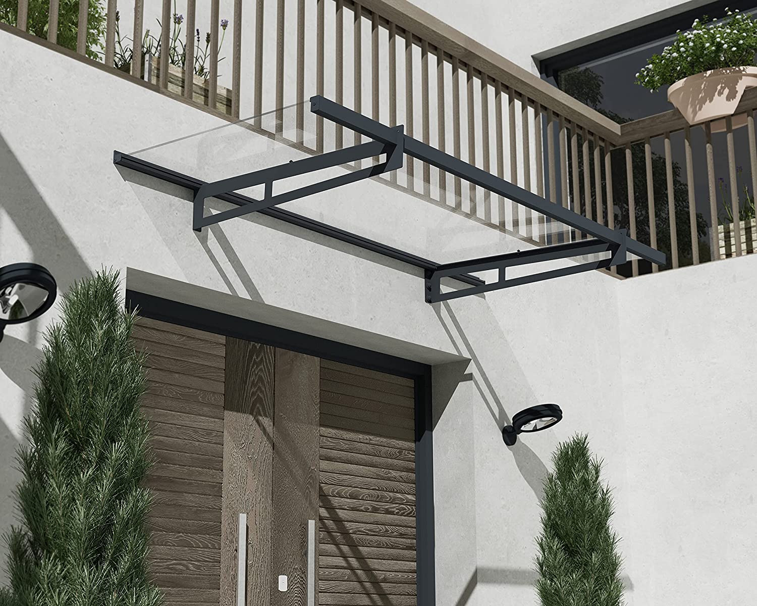 Bremen 2m x 0.9m Door Canopy - Grey Frame & Clear Acryl