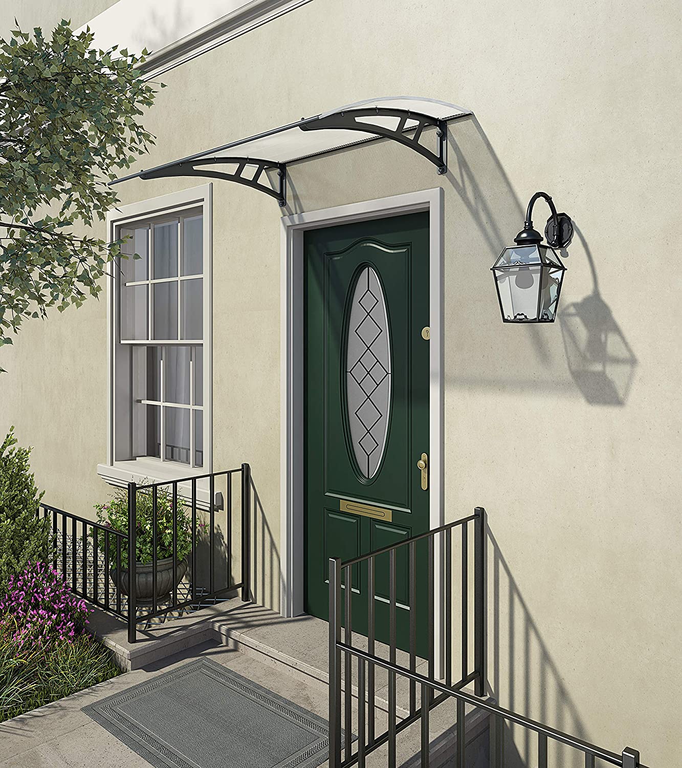 Calisto 1.4m x 0.9m Door Canopy - Grey Frame & Twinwall Polycarbonate