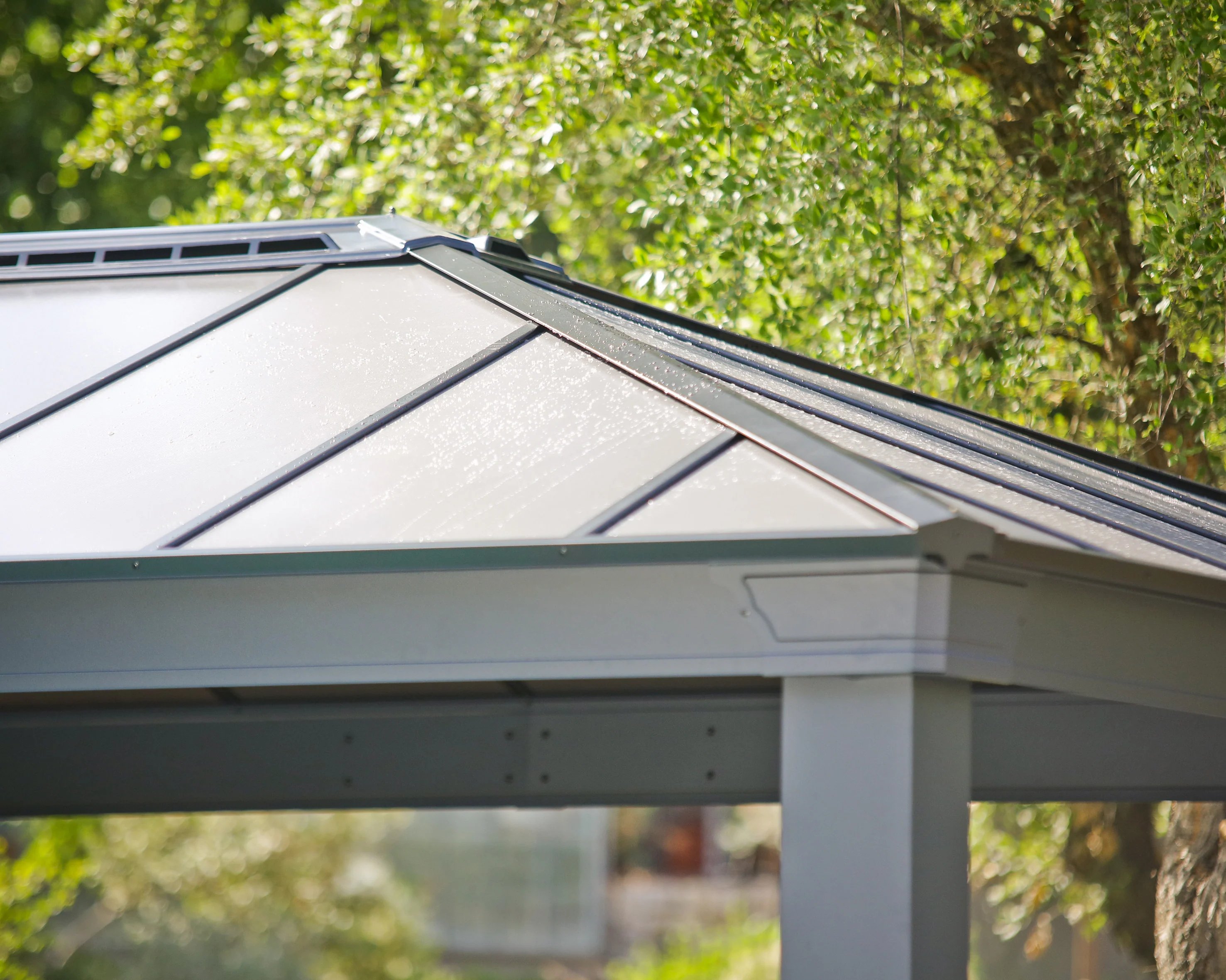 Dallas 3.6m x 4.3m Garden Gazebo in Grey Aluminium with Polycarbonate Roof - Image 18