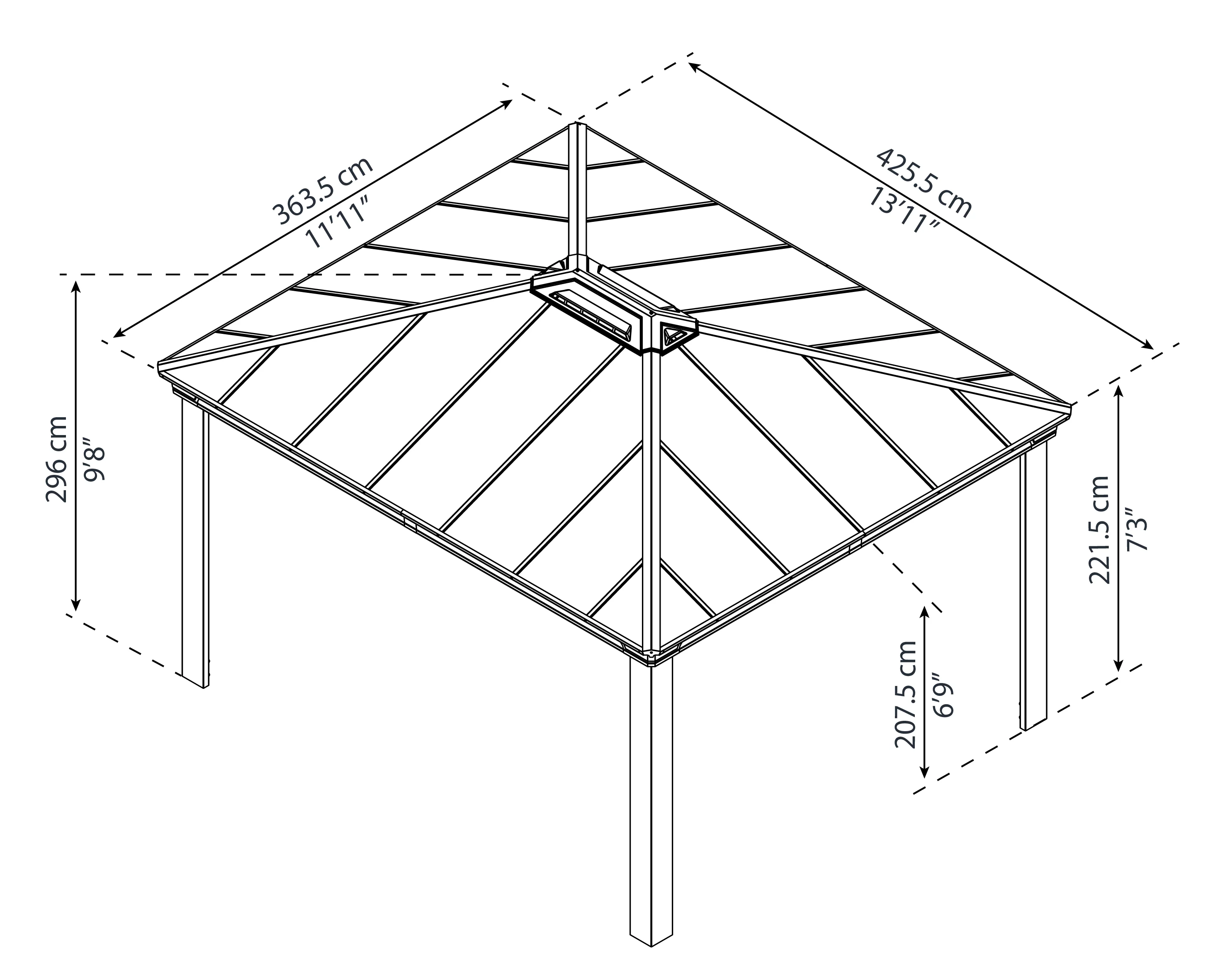 Dallas 3.6m x 4.3m Garden Gazebo in Grey Aluminium with Polycarbonate Roof - Image 19