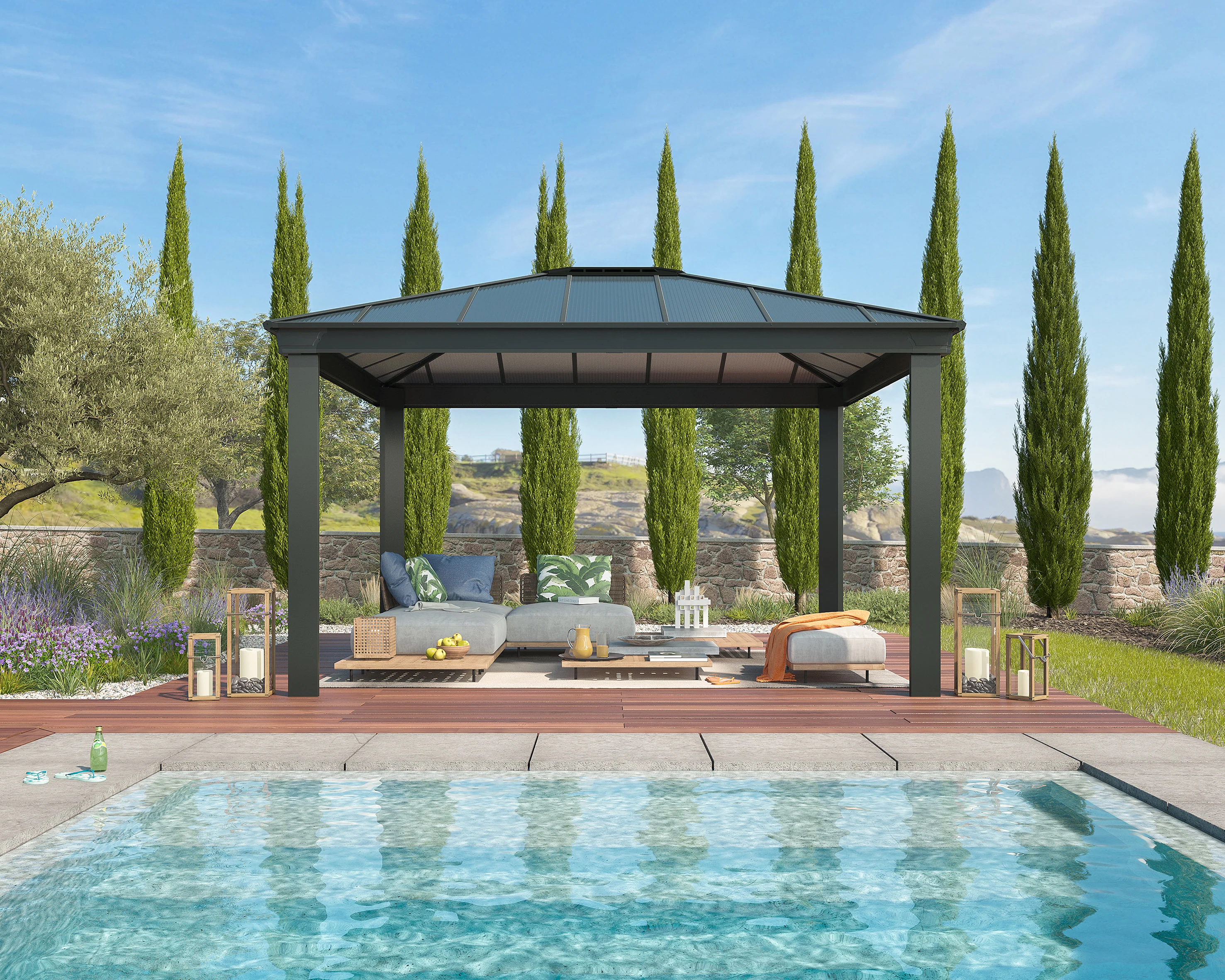 Dallas 3.6m x 4.3m Garden Gazebo in Grey Aluminium with Polycarbonate Roof - Image 2
