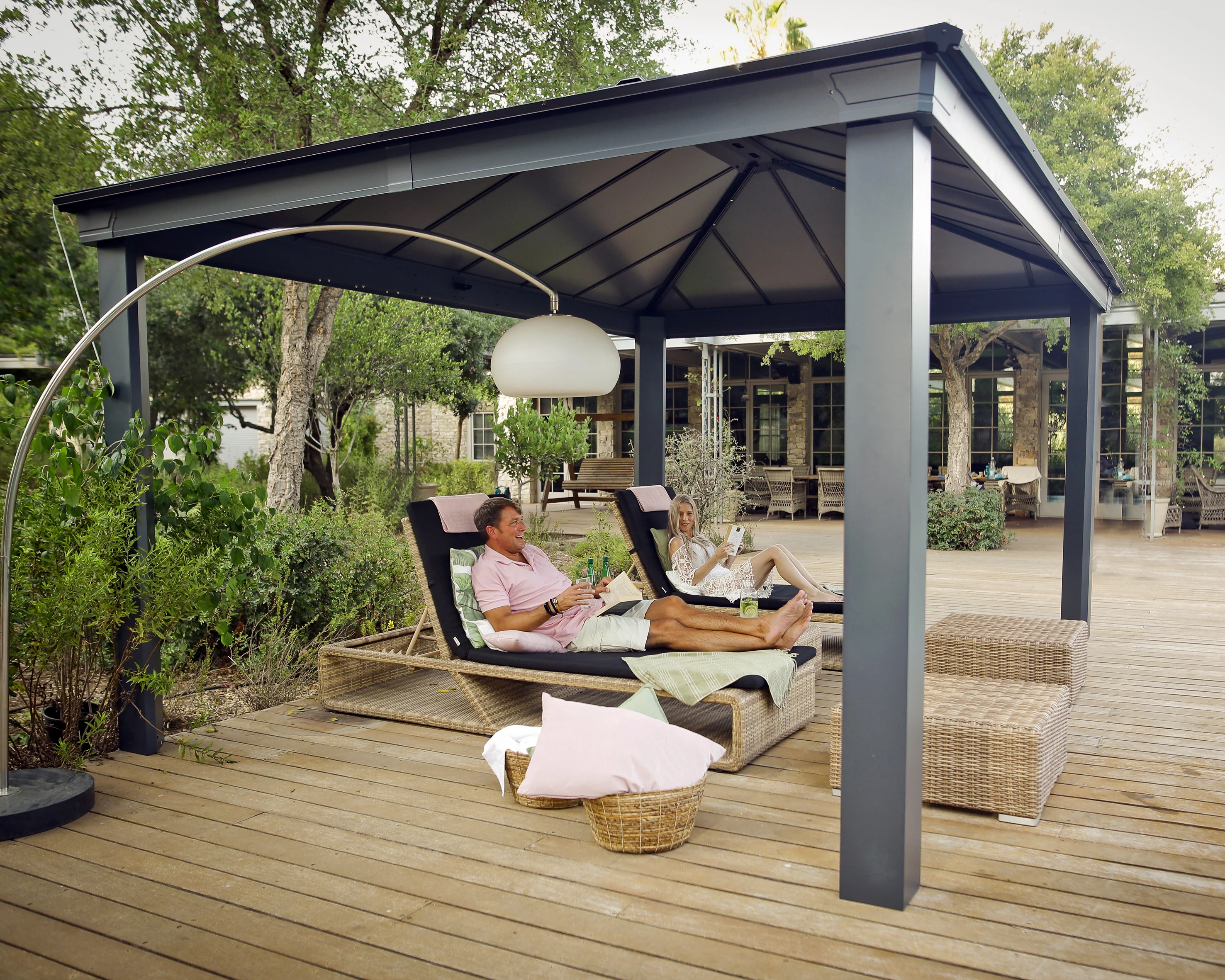 Dallas 3.6m x 5m Garden Gazebo in Grey Aluminium with Polycarbonate Roof - Image 7