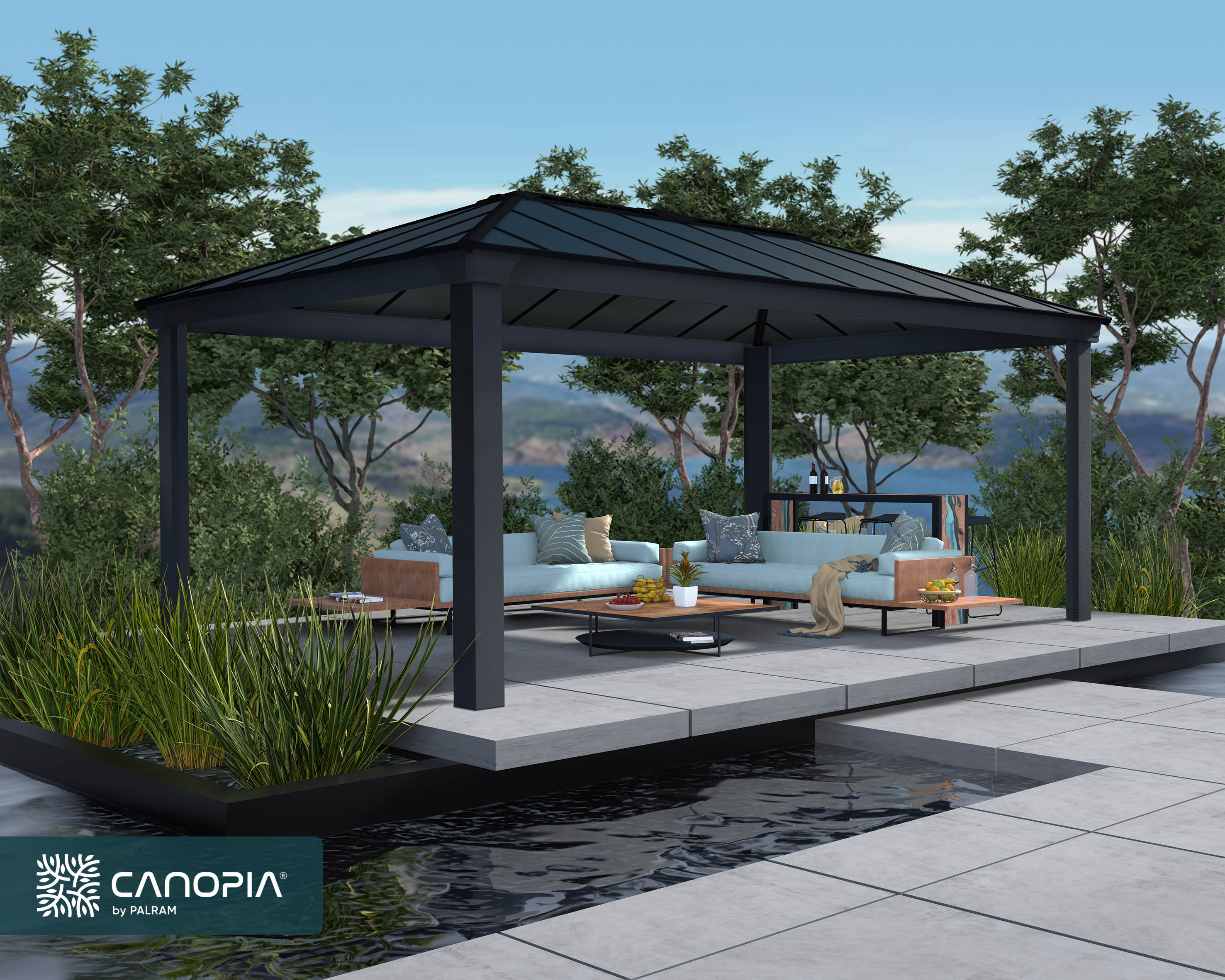 Dallas 3.6m x 6m Garden Gazebo in Grey Aluminium with Polycarbonate Roof
