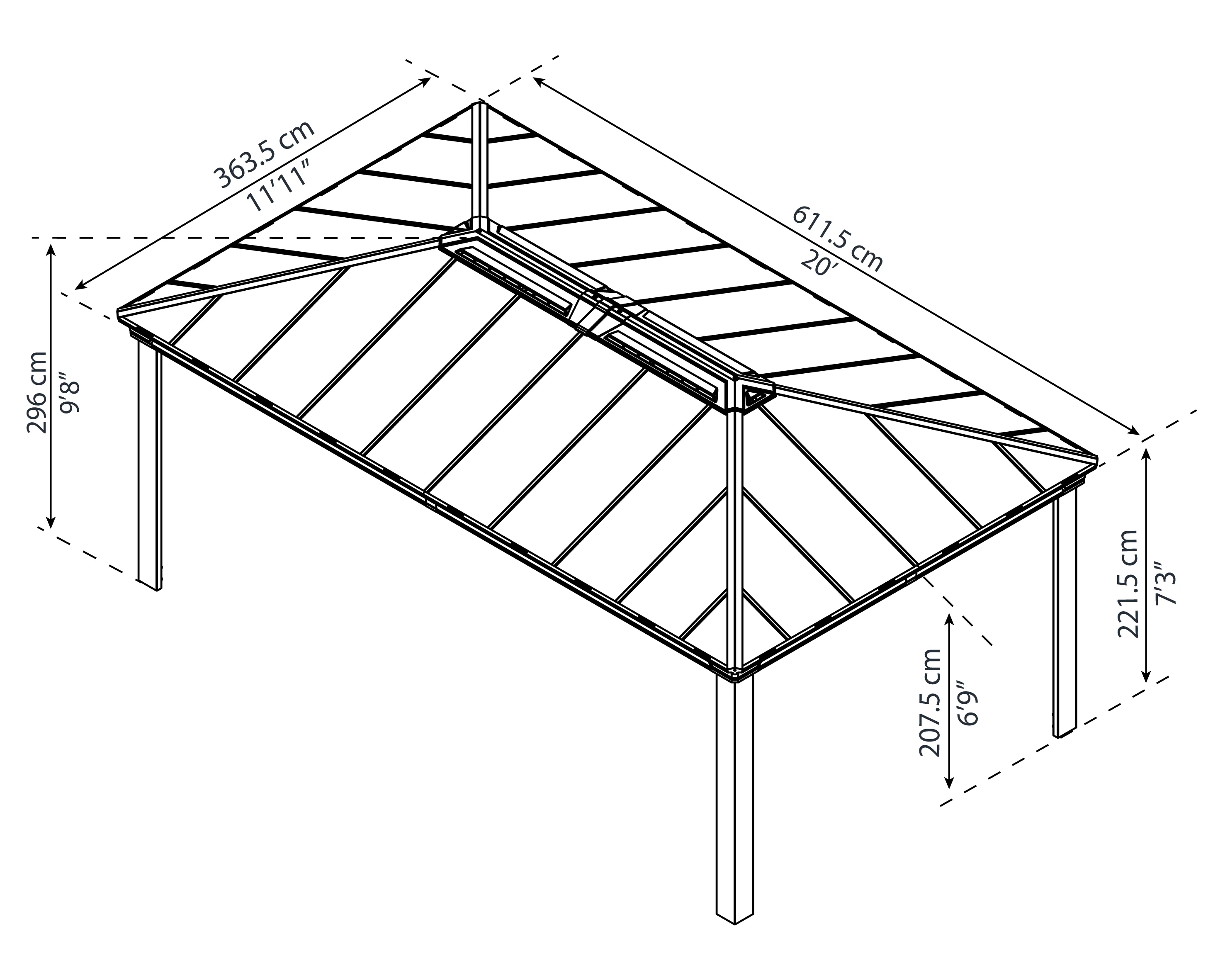 Dallas 3.6m x 6m Garden Gazebo in Grey Aluminium with Polycarbonate Roof - Image 13