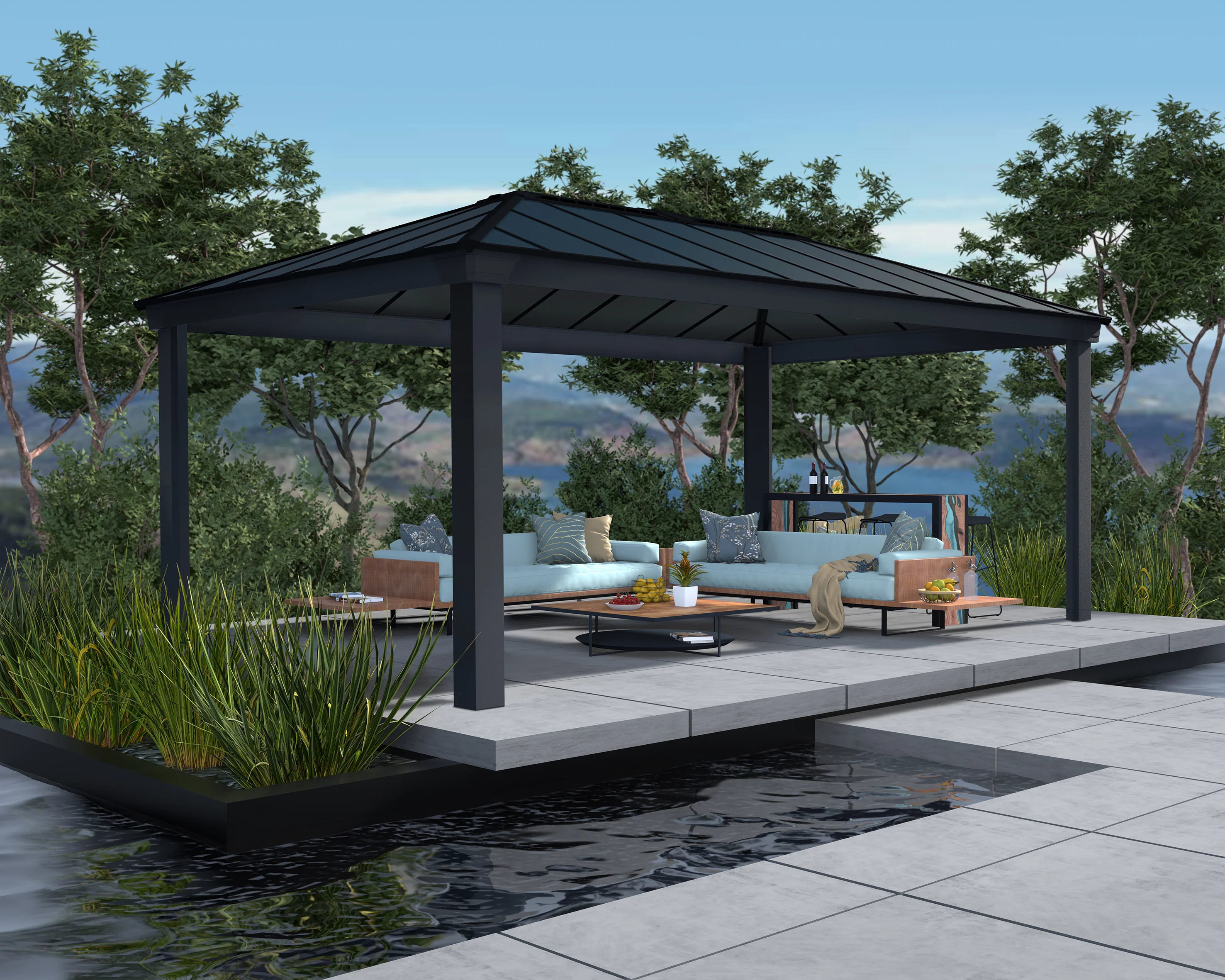 Dallas 3.6m x 6m Garden Gazebo in Grey Aluminium with Polycarbonate Roof - Image 6