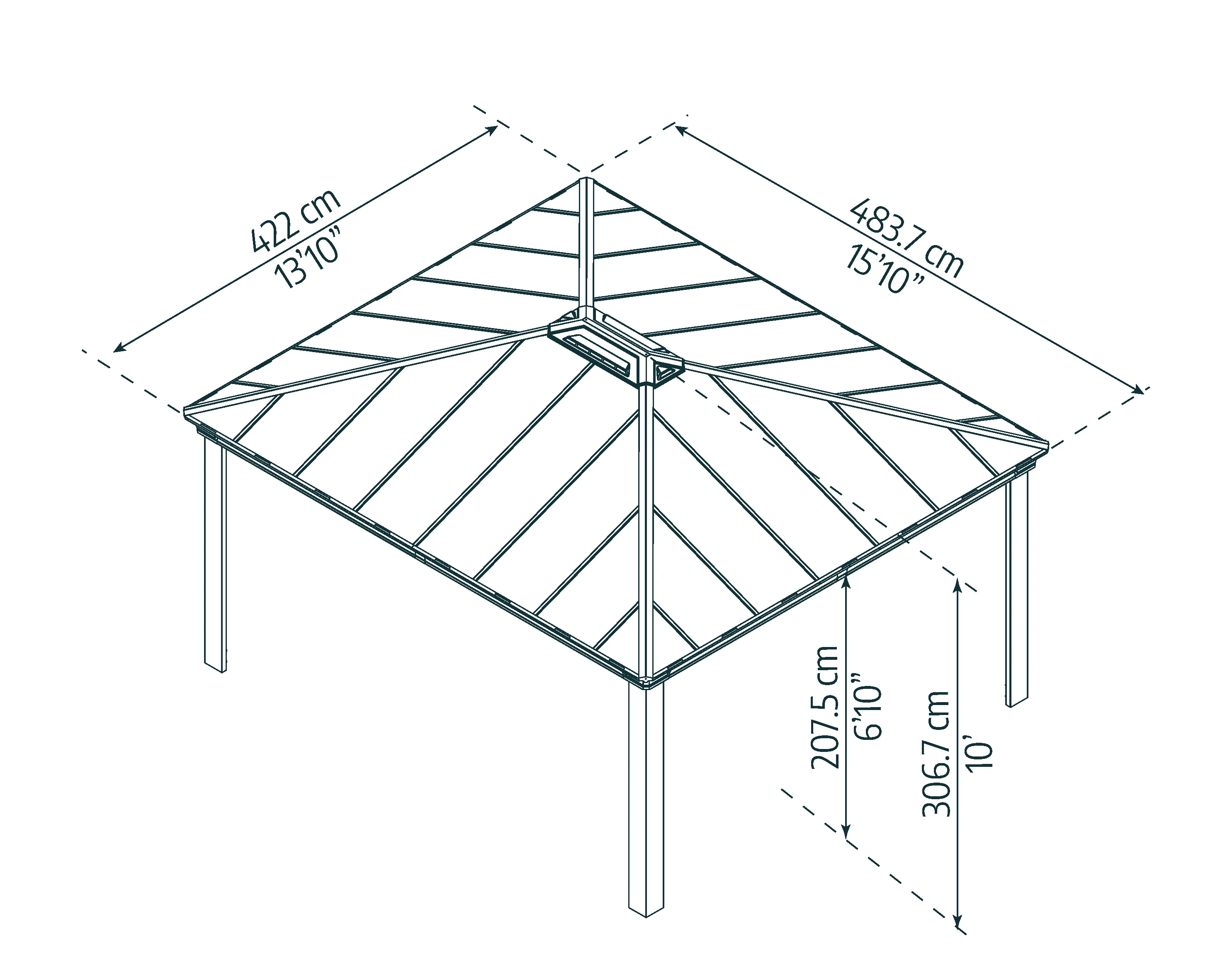 Dallas 4.2m x 4.9m Garden Gazebo in Grey Aluminium with Polycarbonate Roof - Image 13
