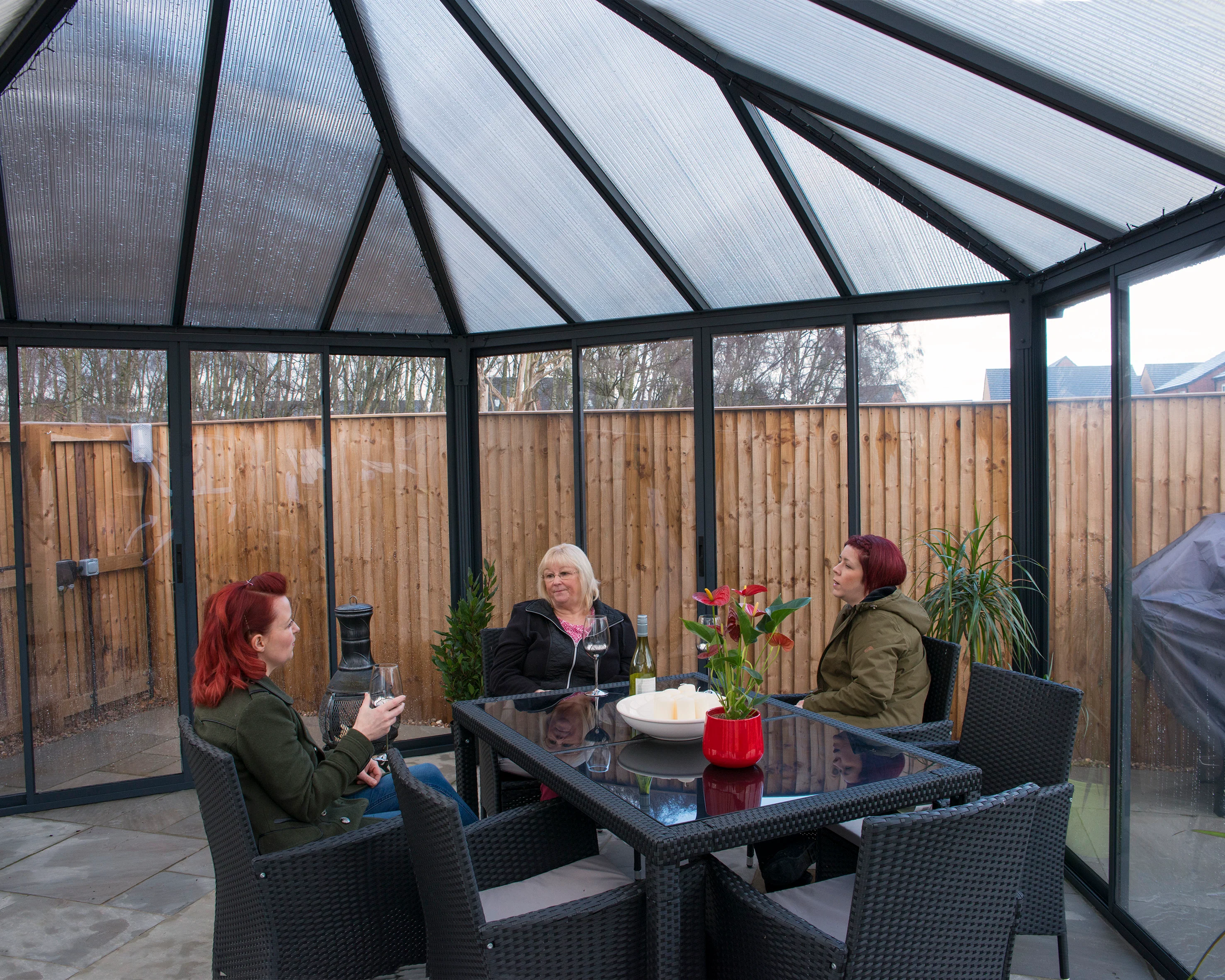 Garda 6m x 5m Hexagonal Enclosed Gazebo Kit - Grey Structure & Hybrid Panels - Image 12