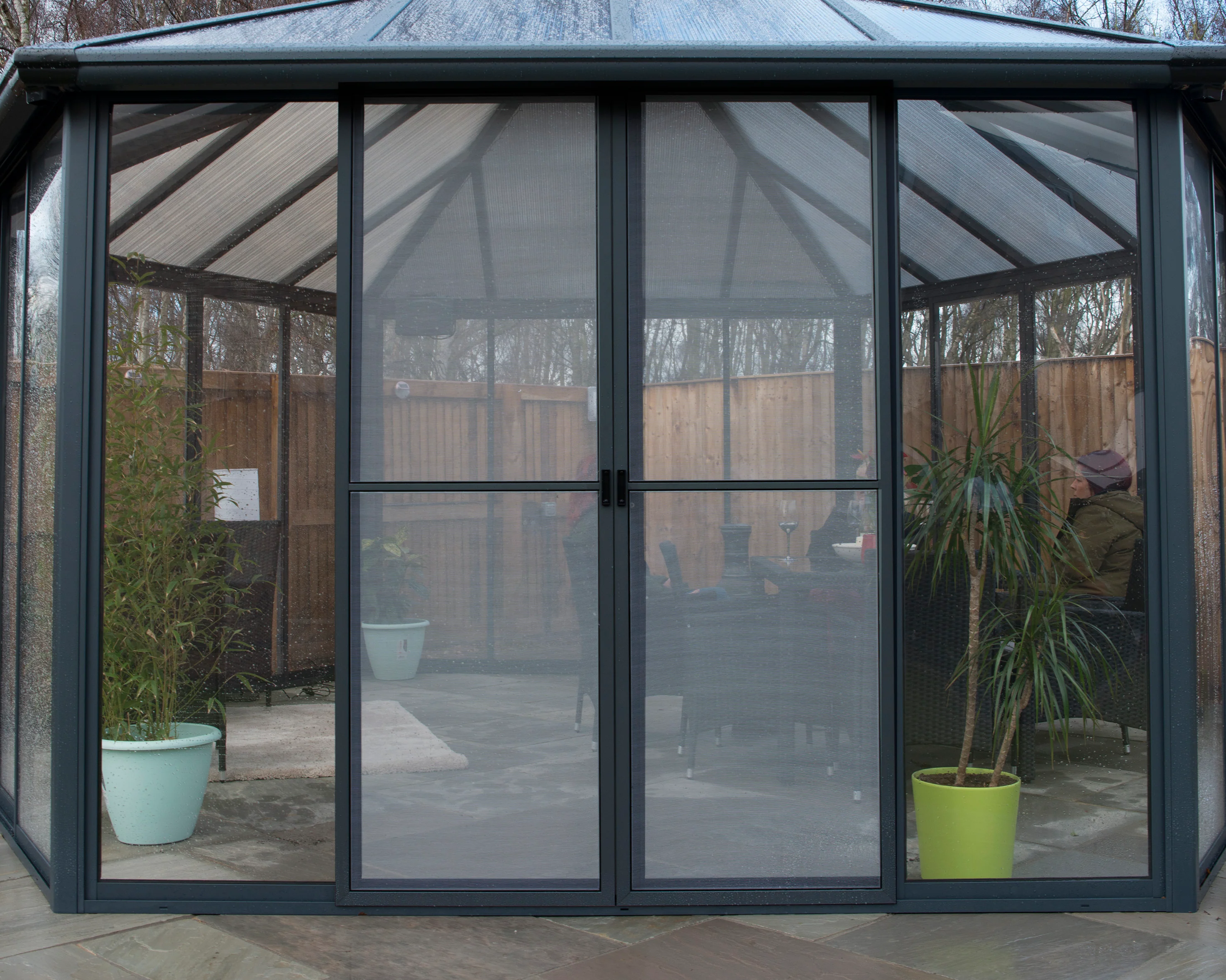 Garda 6m x 5m Hexagonal Enclosed Gazebo Kit - Grey Structure & Hybrid Panels - Image 15