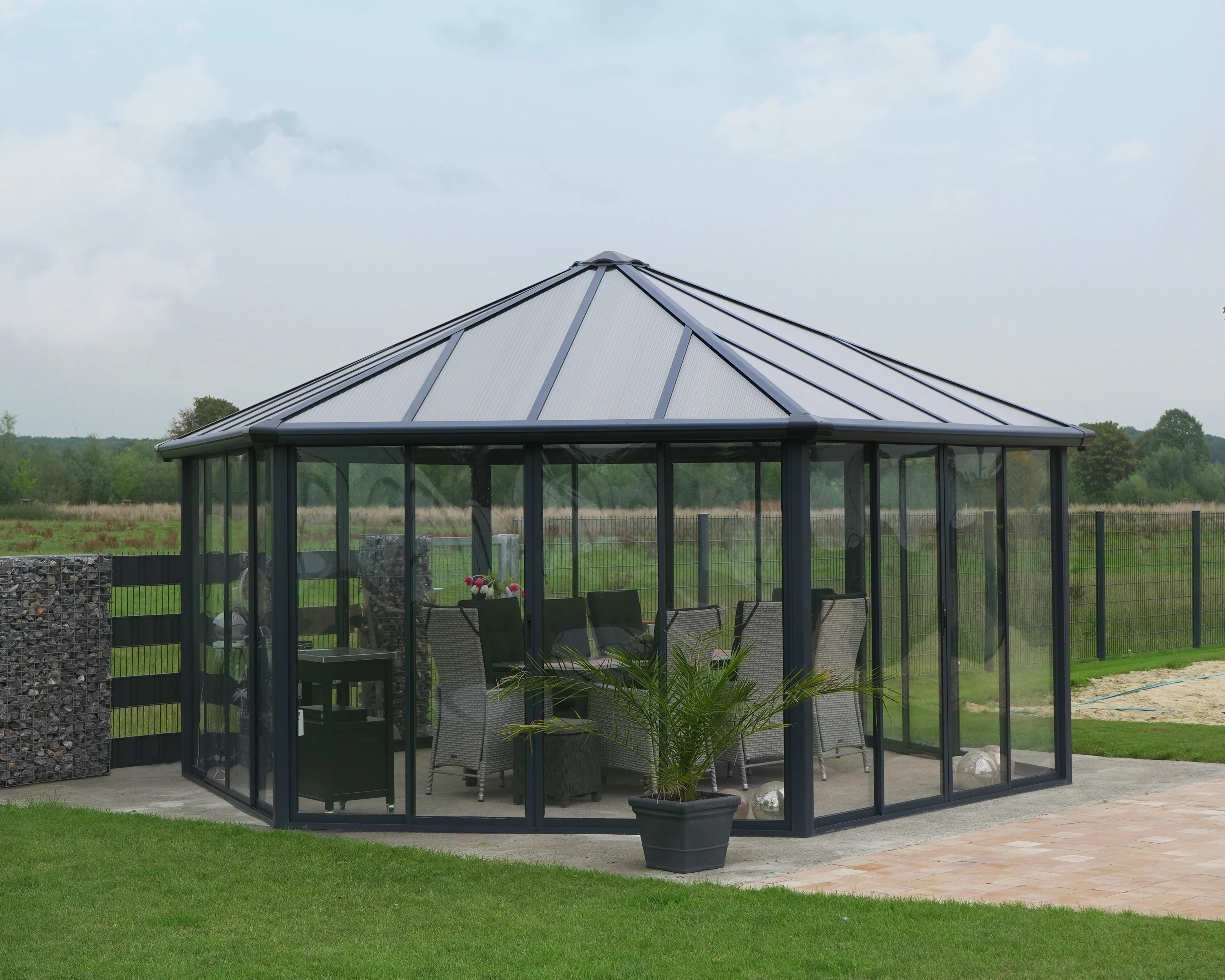 Garda 6m x 5m Hexagonal Enclosed Gazebo Kit - Grey Structure & Hybrid Panels - Image 3