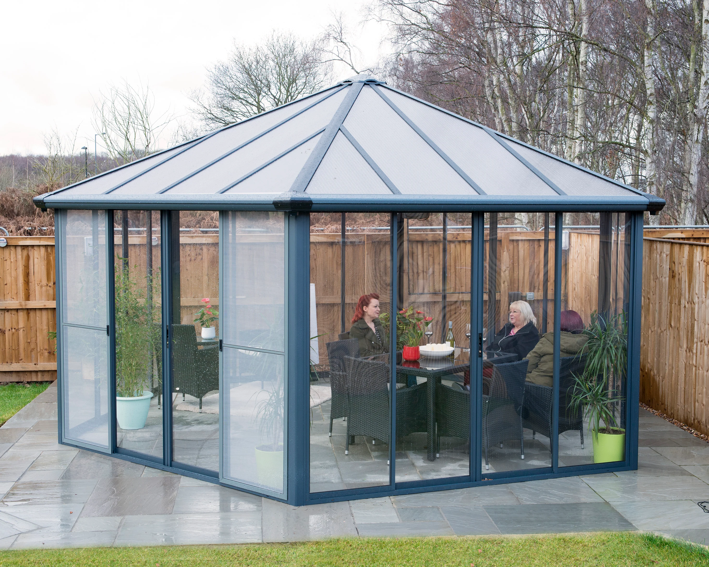 Garda 6m x 5m Hexagonal Enclosed Gazebo Kit - Grey Structure & Hybrid Panels - Image 4