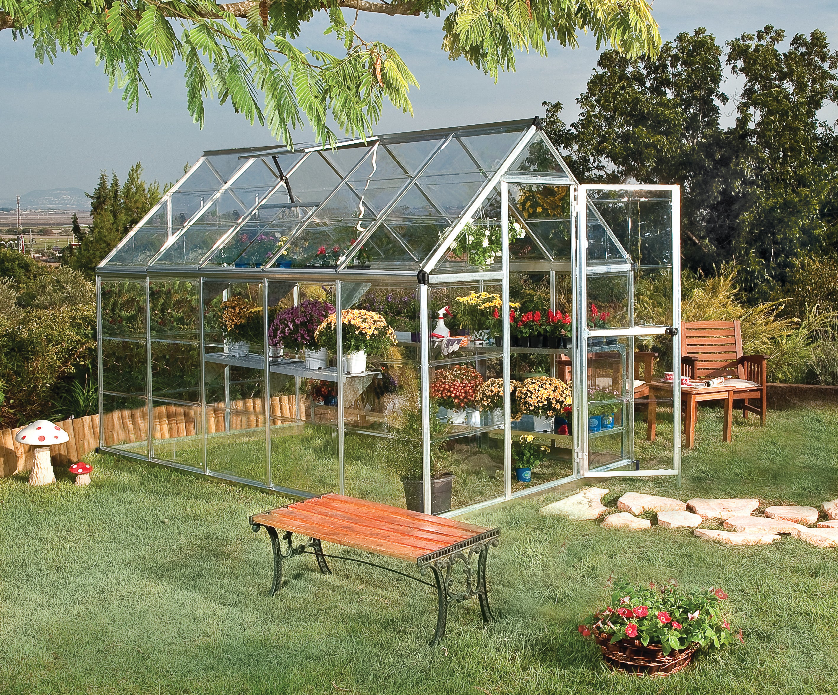 Harmony 6' x 10' Greenhouse - Silver Frame & Clear Polycarbonate Panels - Image 2