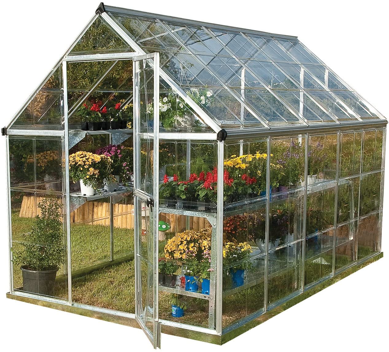 Harmony 6' x 10' Greenhouse - Silver Frame & Clear Polycarbonate Panels - Image 3