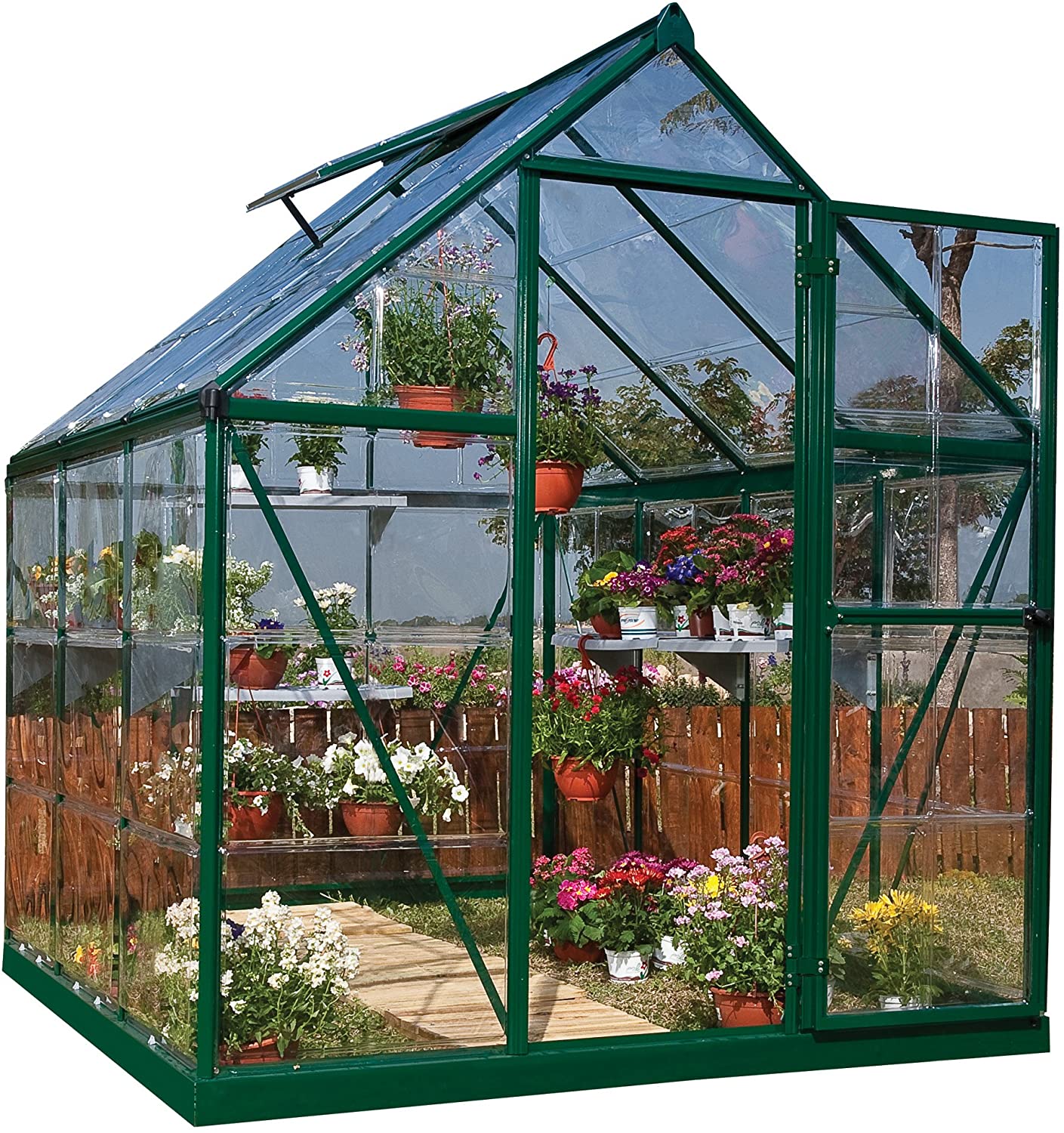 Harmony 6' x 6' Greenhouse - Green Frame & Clear Polycarbonate Panels - Image 4