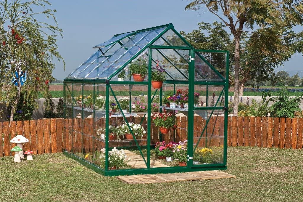 Harmony 6' x 8' Greenhouse - Green  Frame & Clear Polycarbonate Panels