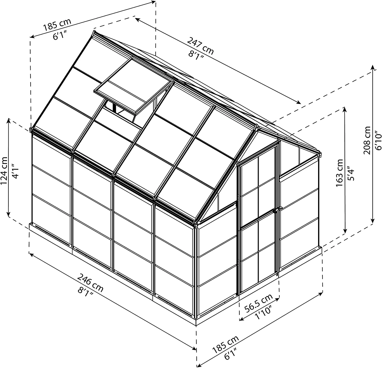 Harmony 6' x 8' Greenhouse - Green  Frame & Clear Polycarbonate Panels - Image 4