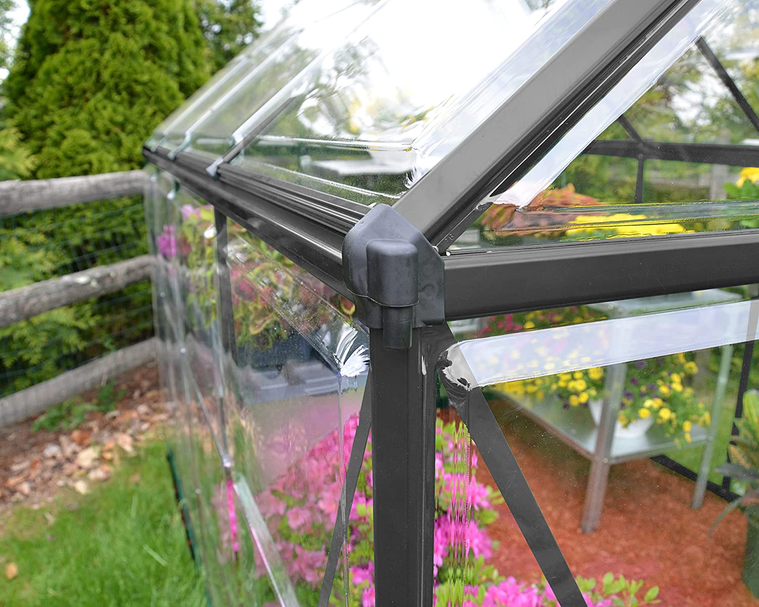 Harmony 6' x 10' Greenhouse - Grey Frame & Clear Polycarbonate Panels - Image 2