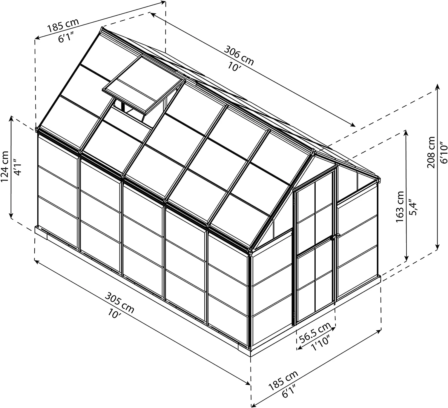 Harmony 6' x 10' Greenhouse - Grey Frame & Clear Polycarbonate Panels - Image 6