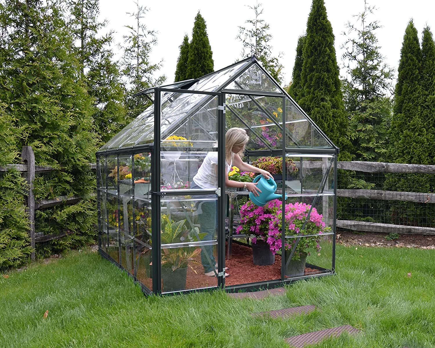Harmony 6' x 8' Greenhouse - Grey Frame & Clear Polycarbonate Panels - Image 2