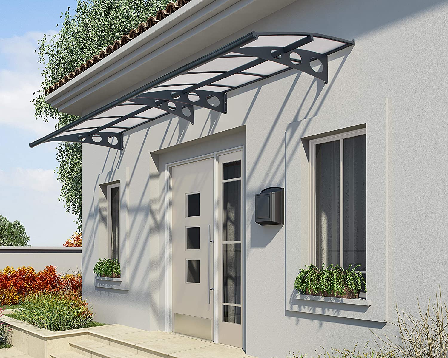 Herald 4.5m x 1.4m Door Canopy - Grey Frame & Twinwall Polycarbonate
