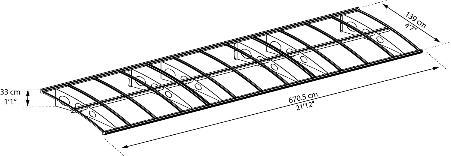 Herald 6.7m x 1.4m Door Canopy - Grey Frame & Twinwall Polycarbonate - Image 3