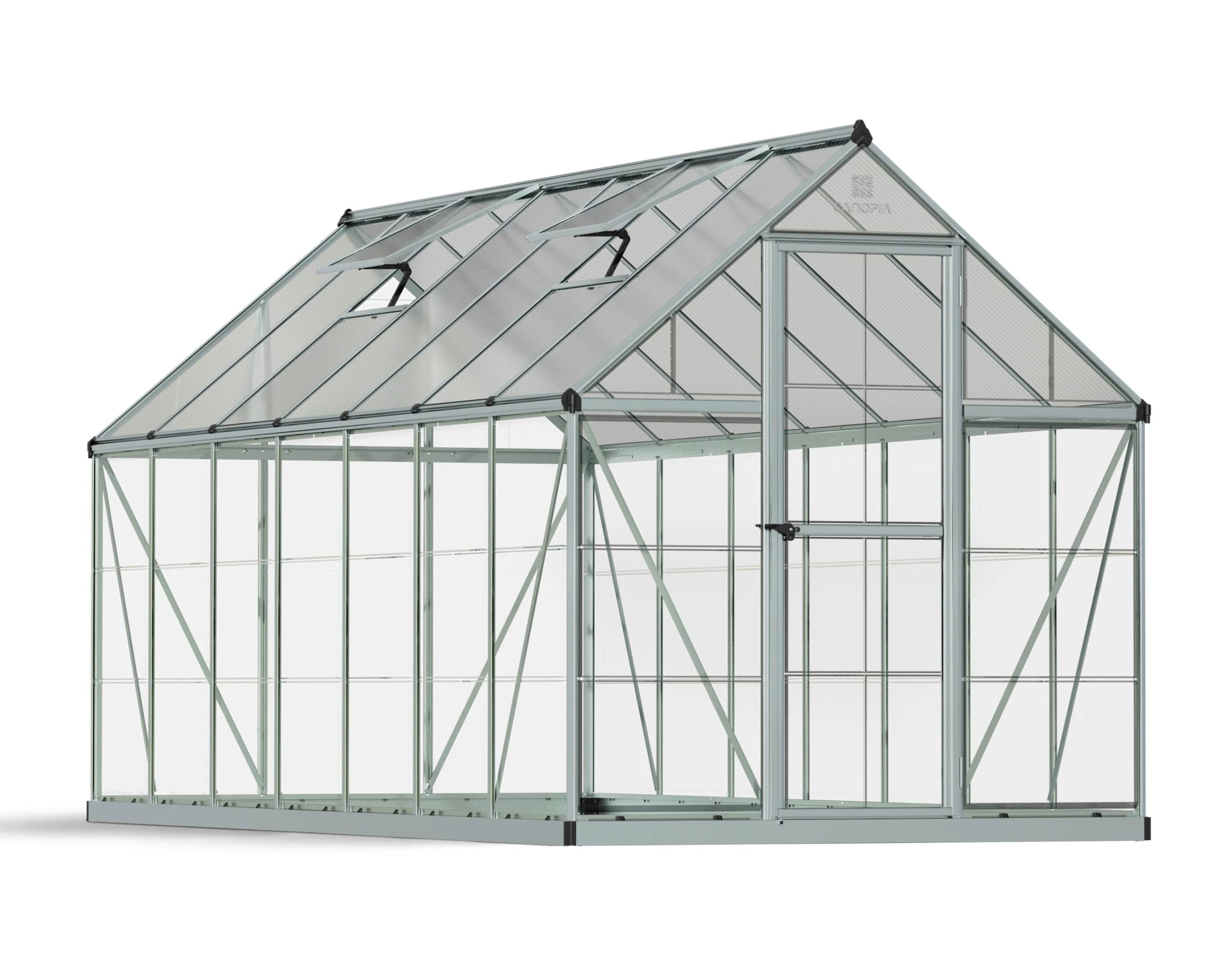 Hybrid 6' x 14' Greenhouse - Silver Frame & Hybrid Polycarbonate Panels - Image 9