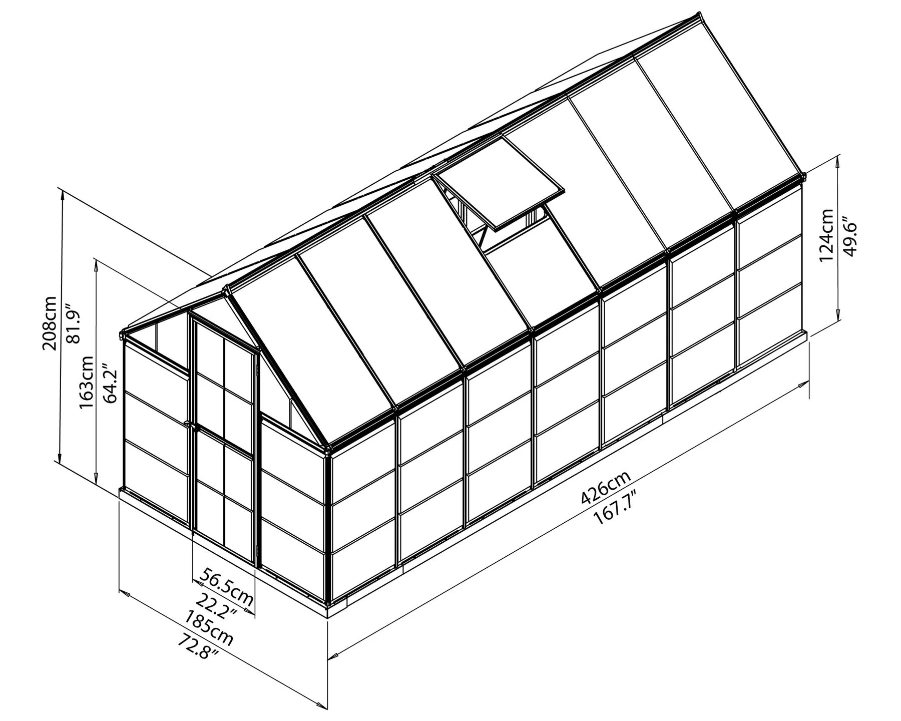 Hybrid 6' x 12' Greenhouse - Green Frame & Hybrid Polycarbonate Panels - Image 3