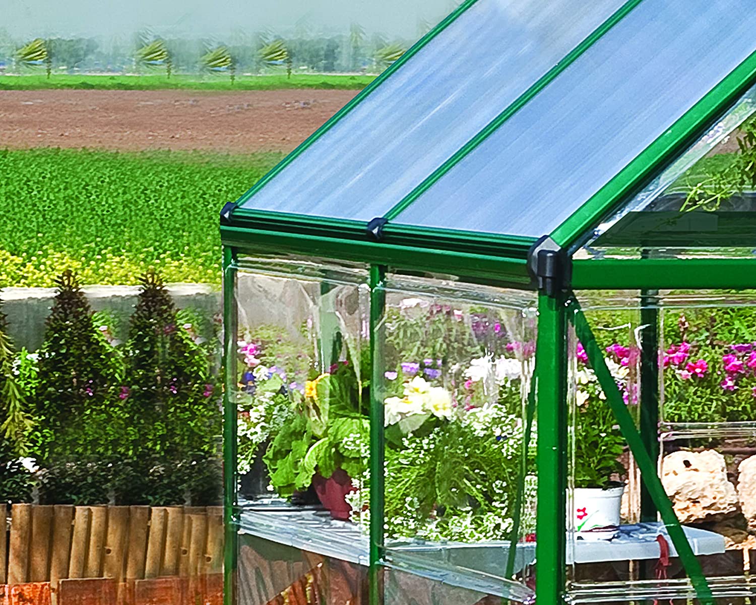 Hybrid 6' x 6' Greenhouse - Green Frame & Hybrid Polycarbonate Panels - Image 2