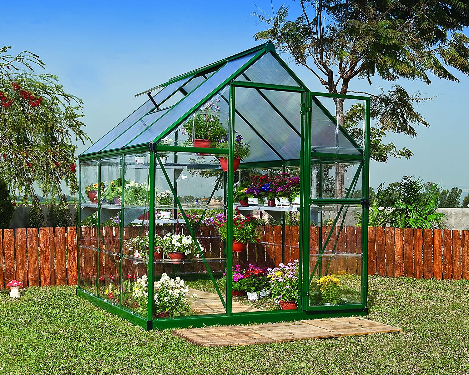 Hybrid 6' x 6' Greenhouse - Green Frame & Hybrid Polycarbonate Panels - Image 6