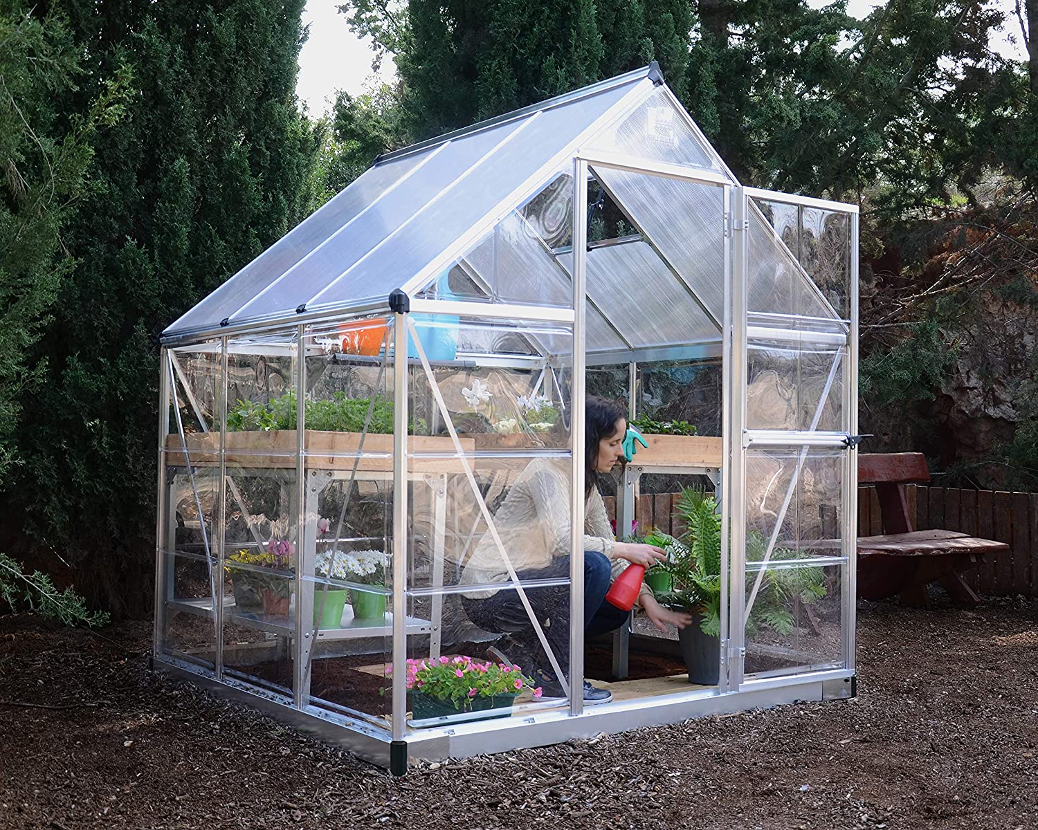 Hybrid 6' x 6' Greenhouse - Silver Frame & Hybrid Polycarbonate Panels - Image 7