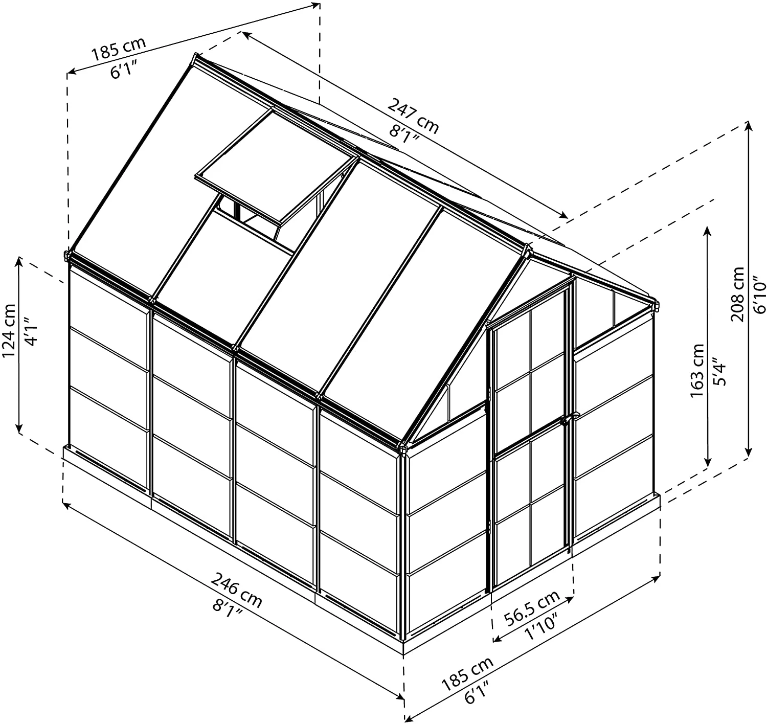 Hybrid 6' x 8' Greenhouse - Green Frame & Hybrid Polycarbonate Panels - Image 4