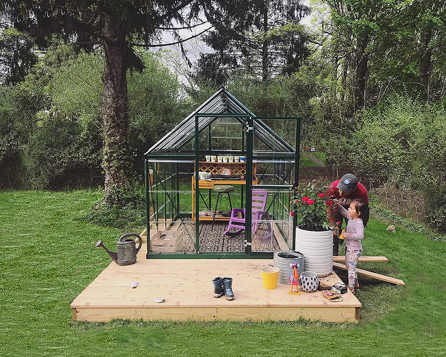 Hybrid 6' x 8' Greenhouse - Green Frame & Hybrid Polycarbonate Panels - Image 5