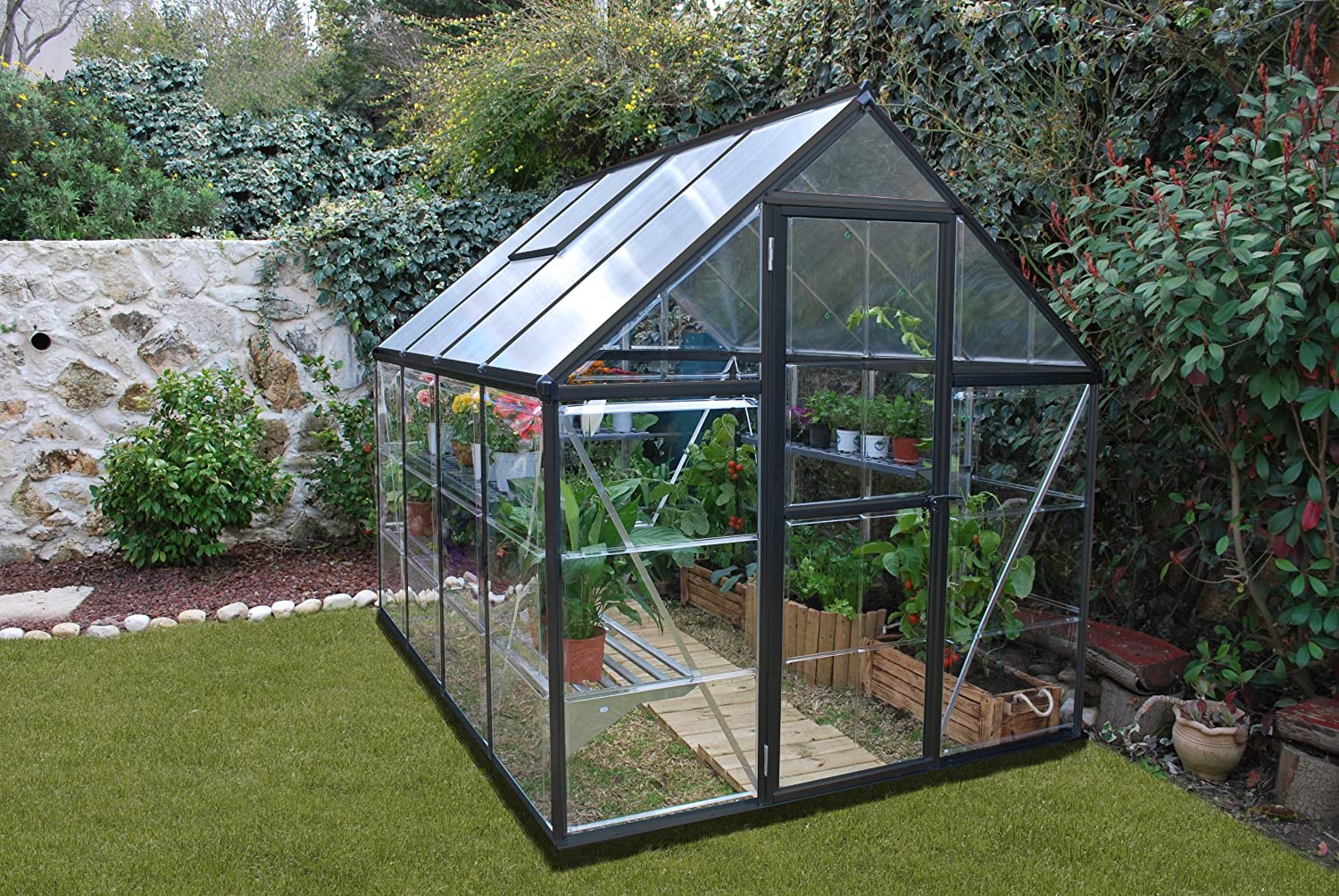 Hybrid 6' x 8' Greenhouse - Grey Frame & Hybrid Polycarbonate Panels