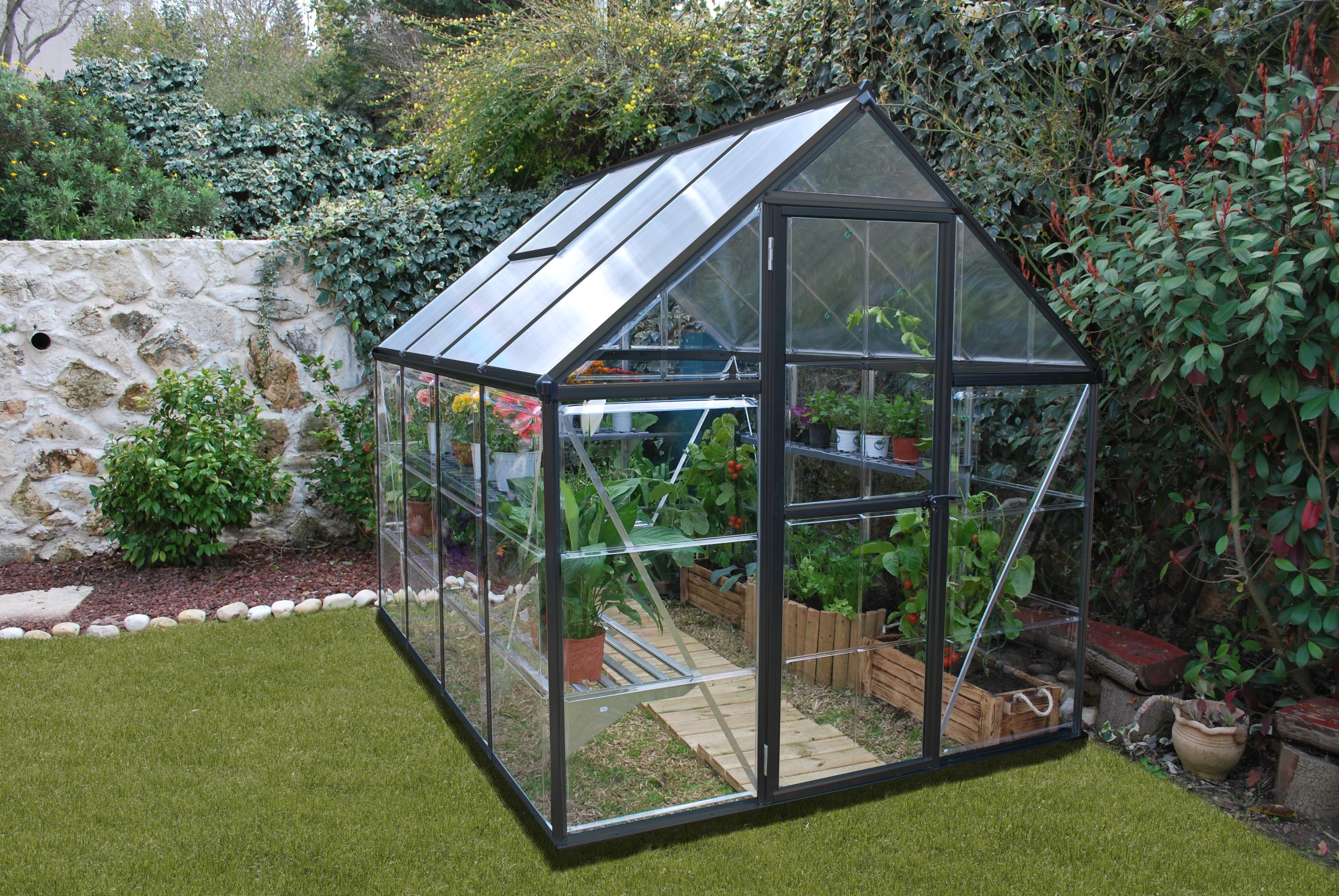 Hybrid 6' x 8' Greenhouse - Grey Frame & Hybrid Polycarbonate Panels - Image 6
