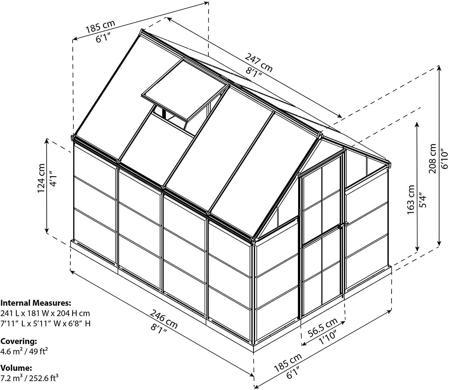 Hybrid 6' x 8' Greenhouse - Silver Frame & Hybrid Polycarbonate Panels - Image 5