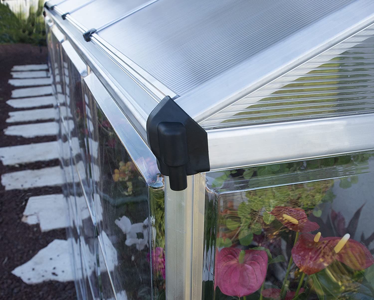 8' x 4' Lean-To Greenhouse - Silver Frame & Clear Polycarbonate Panels - Image 2